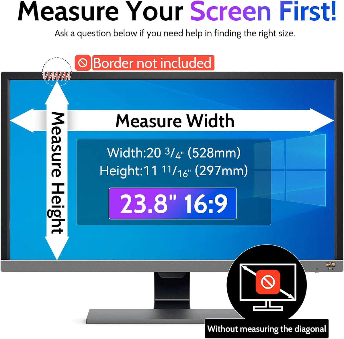 Peslv Privacy Screen for Computer Monitor 23.8 Inch 16:9 Aspect Ratio, Anti Blue Light Glare Removable 23.8 in Privacy Screen Filter Protective Film, HD 23.8 Inch Privacy Screen Protector for Monitor