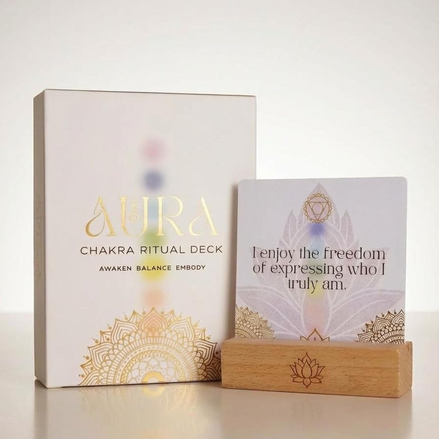 Aura Chakra Affirmations & Ritual Deck: 57 Daily Mindfulness & Meditation Activity Cards | Balance Mind, Body & Spirit | Wellness Self-Care Gift for Women - Stand and Pouch