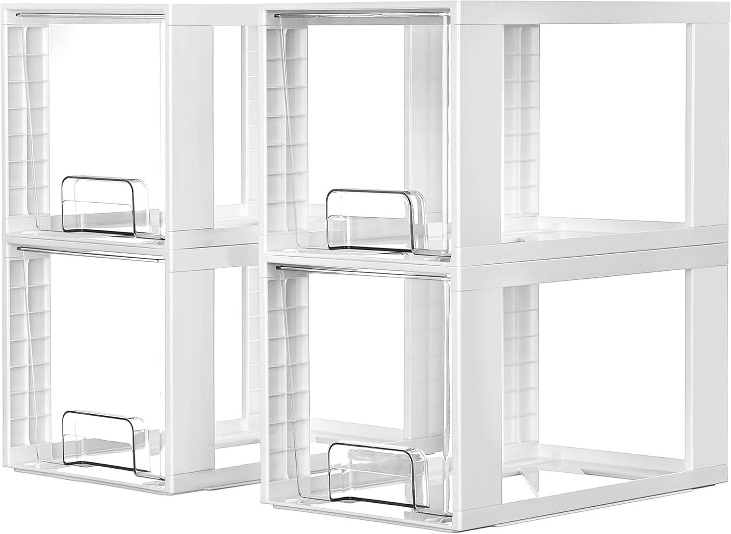 Vtopmart 4 Pack Large Stackable Storage Drawers,Black,Easily Assemble Acrylic Bathroom Closet Undersink Organizers and Storage,Plastic Bins for Kitchen Cabinets,Pantry,Makeup,Medicine Organization