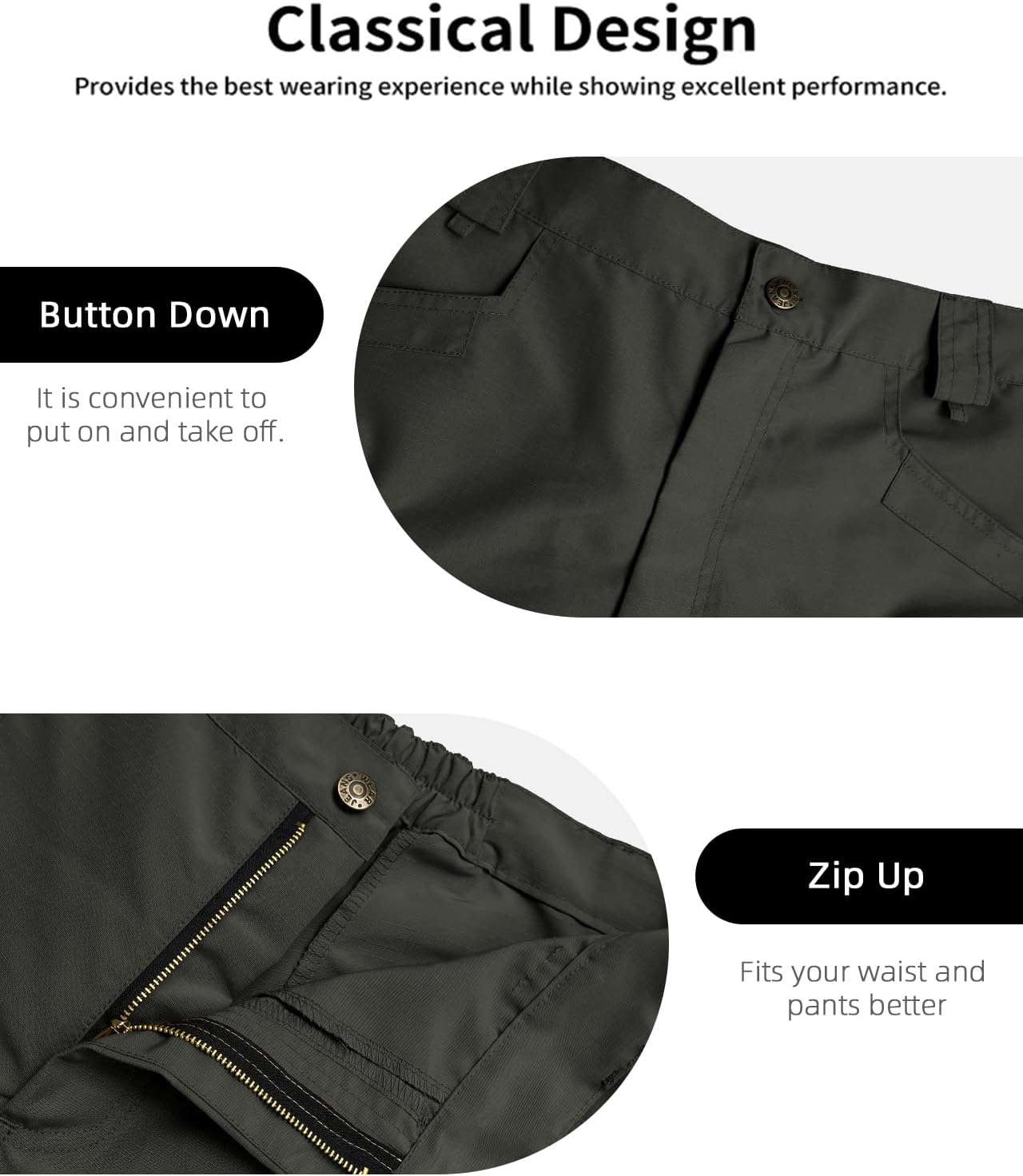 whox Mens Hiking Cargo Shorts Casual Tactical Waterproof Shorts for Work Golf Fishing with 6 Pockets(No Belt)