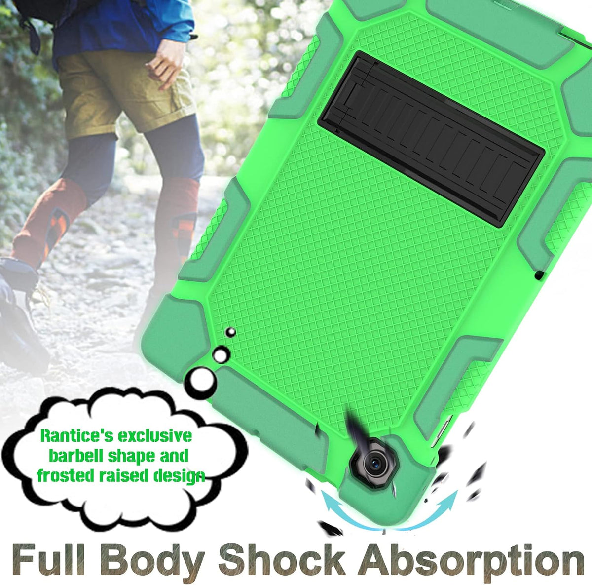 Galaxy Tab A8 10.5 Case with Kickstand, Hybrid Shockproof Rugged Cover for Samsung A8 Tablet Case 10.5 Inch (SM-X200/X205/X207), Green+Black