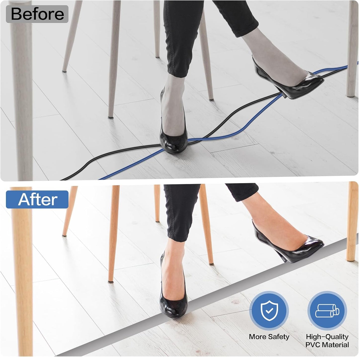 LSGCQ Floor Cord Cover Self Adhesive Cord Hider Floor Cable Management | Cord Covers for Wires on Floor Cable Cover, Prevent Cable Trips, Cable Cavity 0.59" W x 0.31" H, 20Ft, Grey