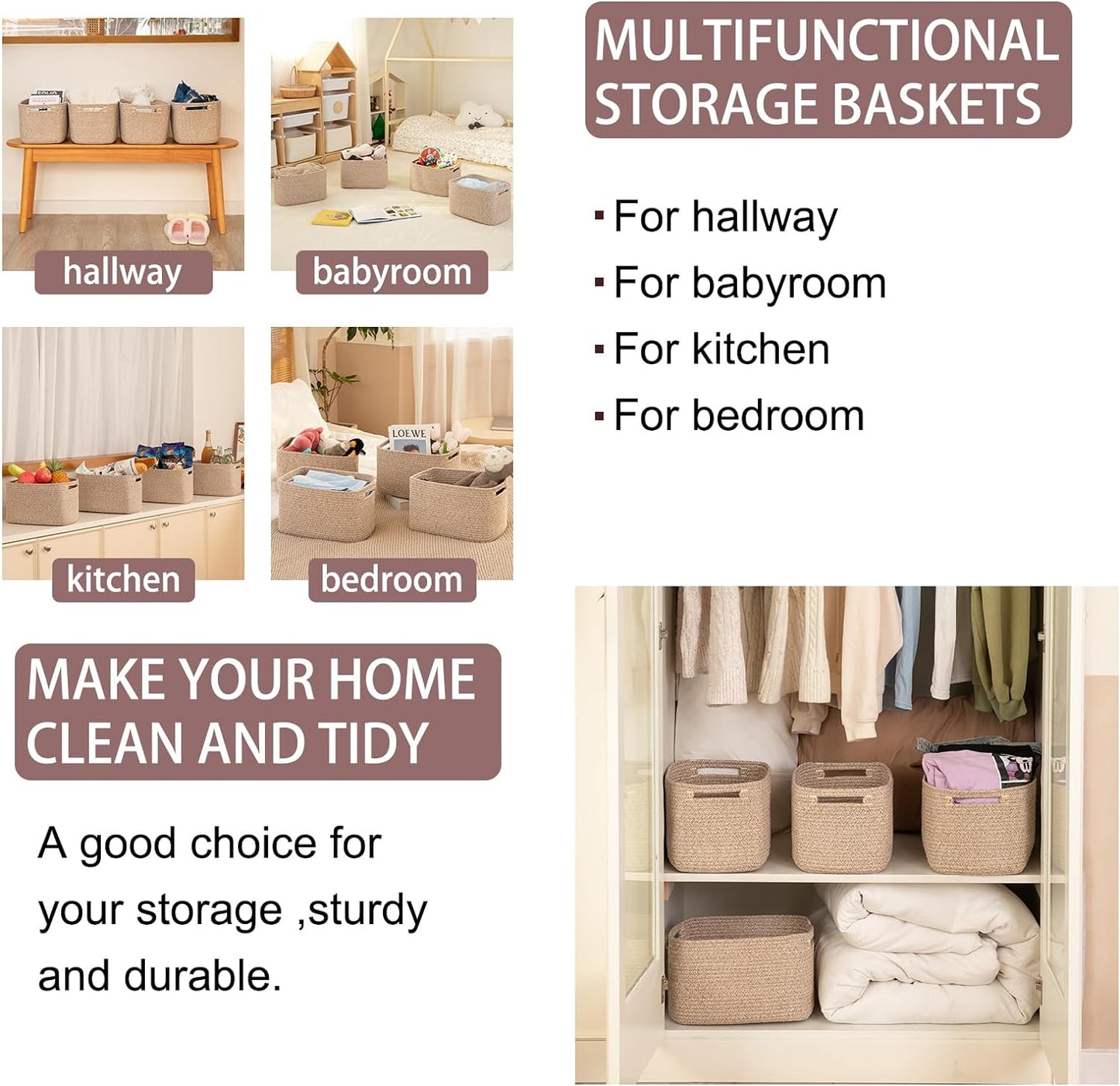 OIAHOMY 4 Pack Storage Baskets for Organizing 24L Cube Storage Bins Brown