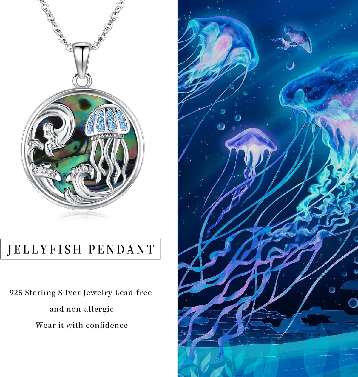 Ocean Necklace 925 Sterling Silver Wave Pendant Necklace Ocean Jewelry Beach Gifts for Women Friends Mom