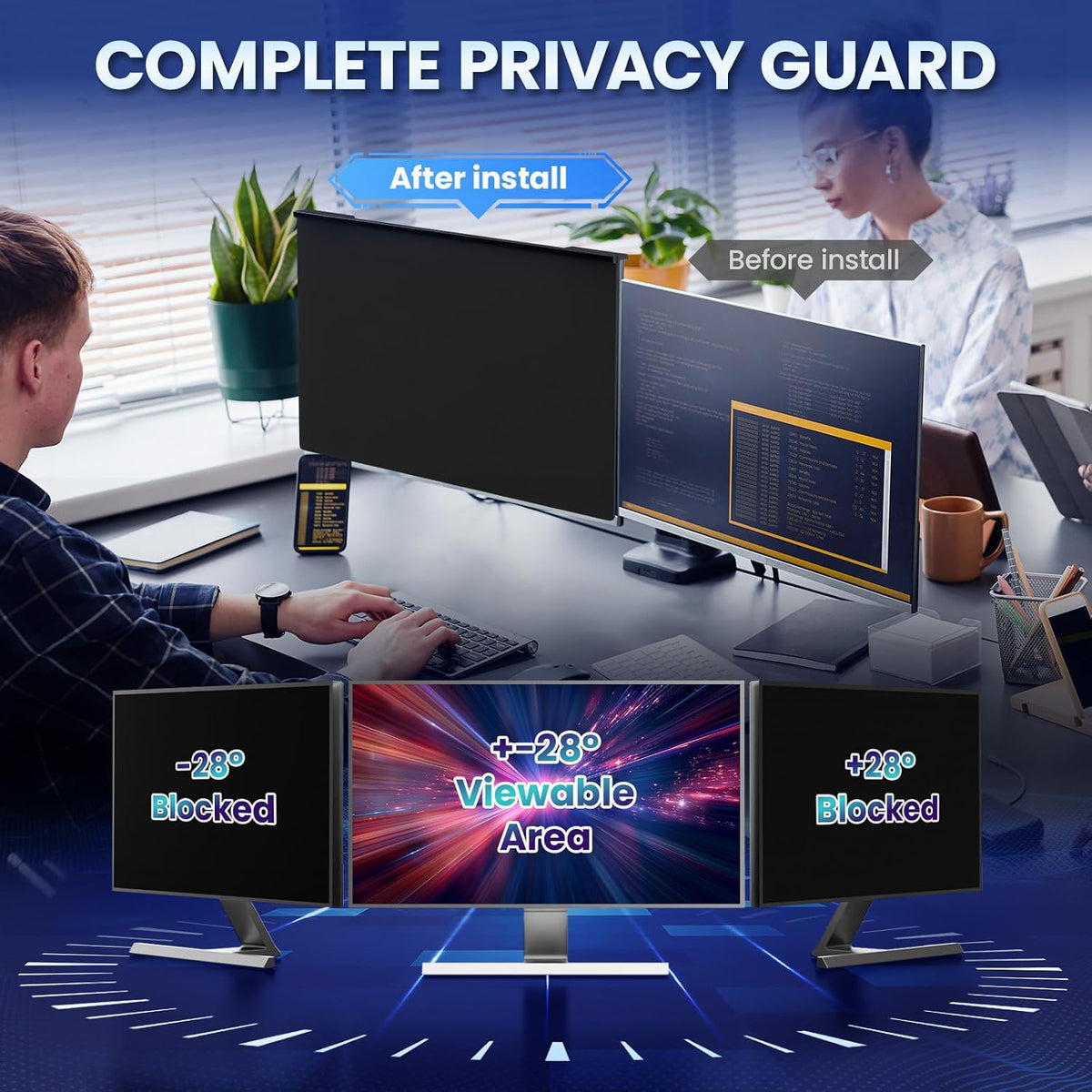Magnetic Privacy Screen for 32 Inch Flat Computer Monitor 16:9 Aspect Ratio,32in Removable Anti Glare Filter,Blue Light Blocking Privacy Shield Eye Protection,Hanging Anti Spy Desktop PC Protector