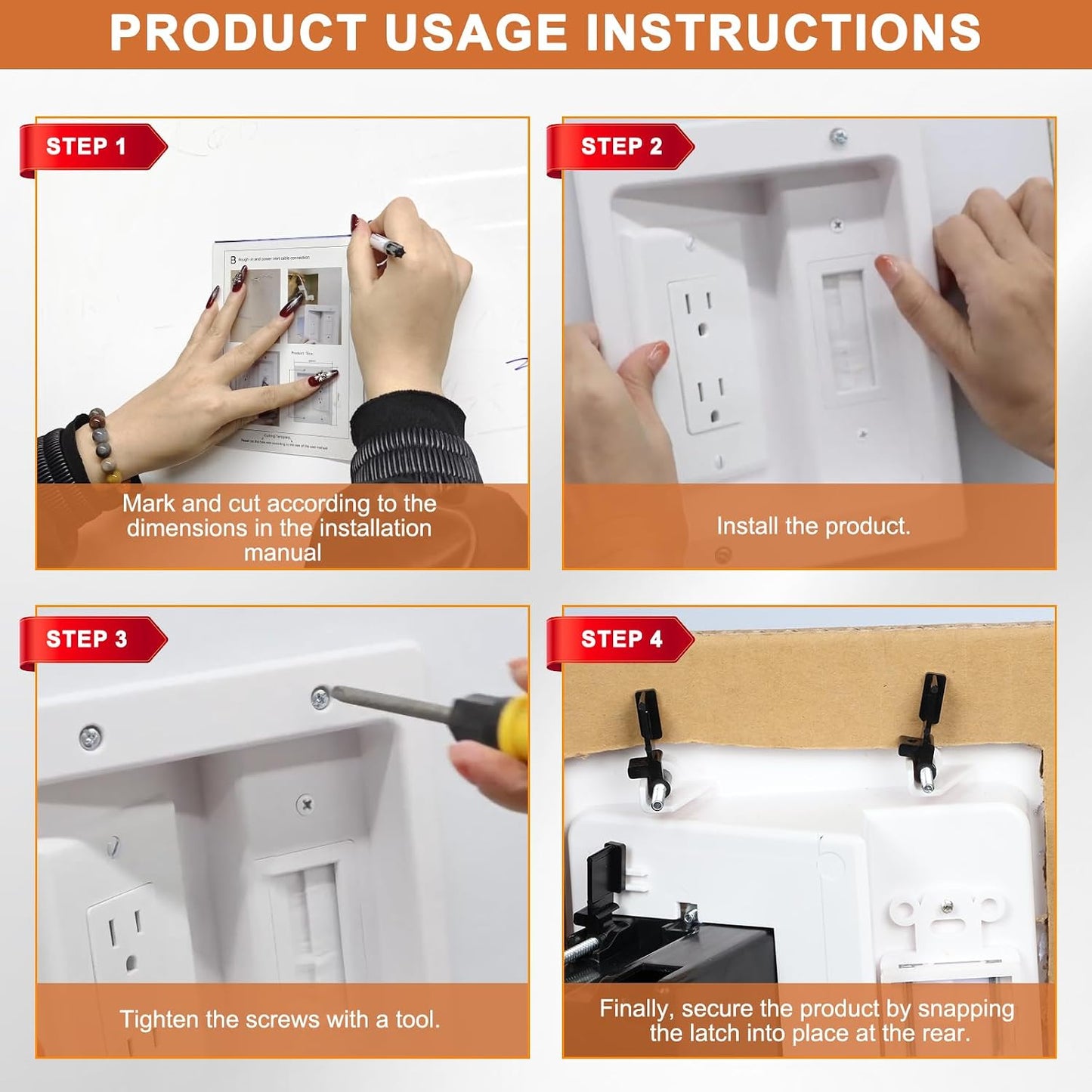 in Wall Cable Management Kit with Recessed Tv Outlet Box-Two-Hole Socket, 9ft Cord,Tv Cable Hider Wall Kit Hider Box Fits All Plugs, Easy, Safe Cable Management