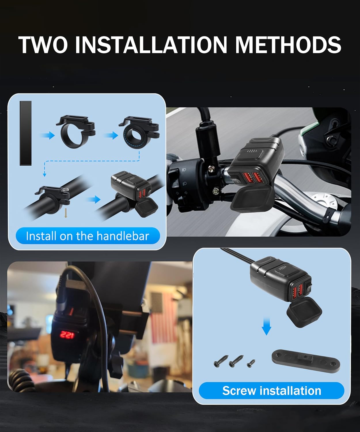 Bylikeho Motorcycle Phone Charger with Voltmeter & ON/Off Switch, SAE to USB Adapter for Phone, Tablet, GPS