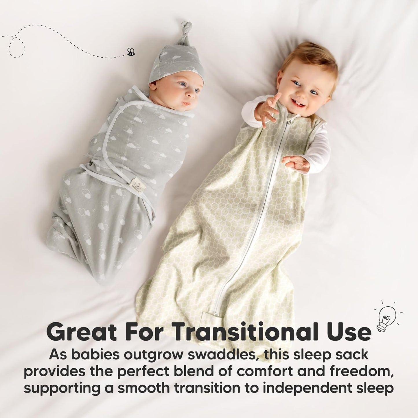 2-Pack Baby Sleep Sacks,Zipper Wearable Blanket - 0.5TOG Organic Cotton,Lightweight,Soft Cozy Toddler Sleeping Sack 6-12 months,Easy to Wear Large Newborn Transition Swaddles Sleepsacks(BumbleBear, M)