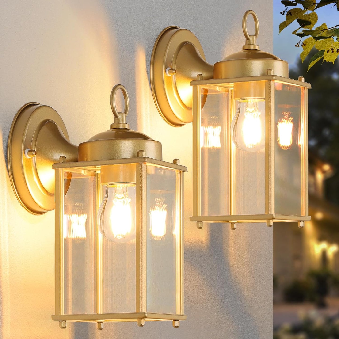 MATAMEYE Outdoor Wall Lantern, Exterior White Waterproof Wall Sconce Lighting Fixtures, Front Door Wall Lights with Clear Beveled Glass Shade, 2 Pack