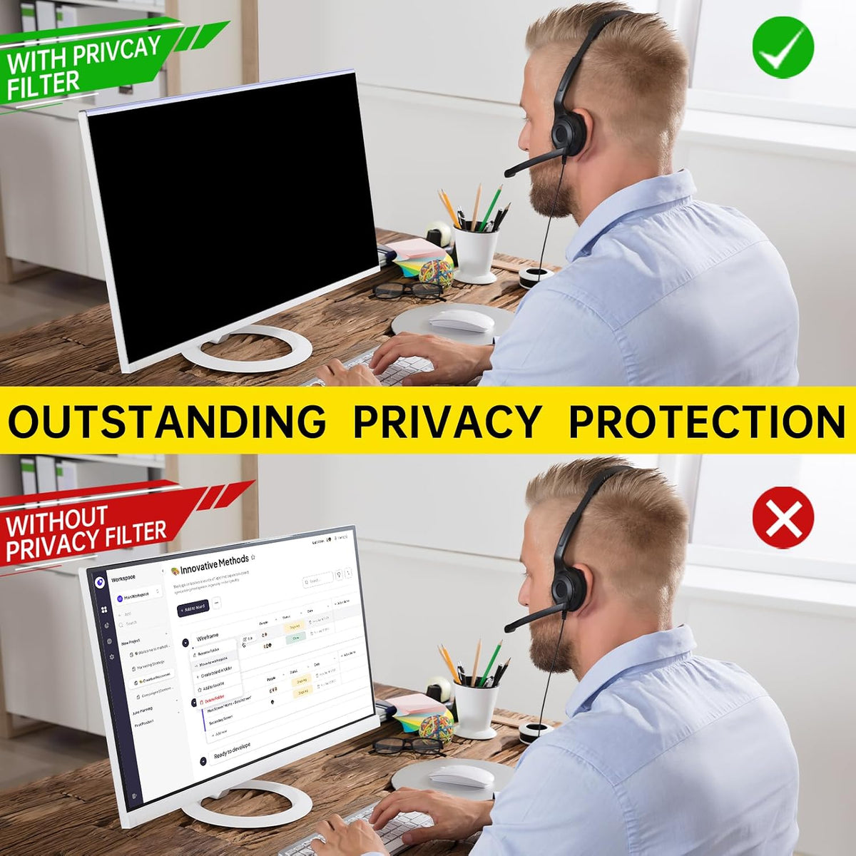 32 Inch Hanging Computer Privacy Screen Filter for 16:9 Monitors
