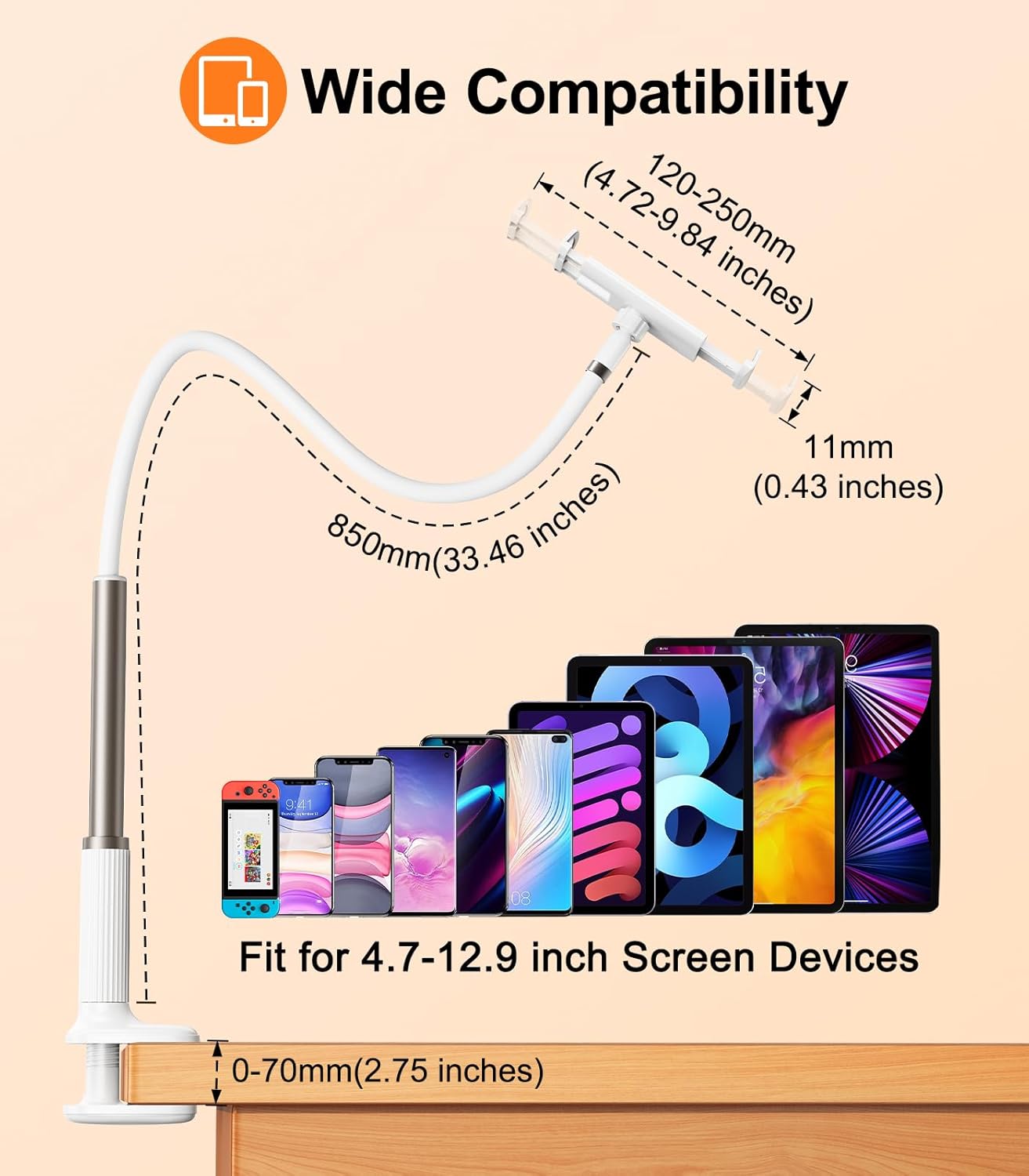 Gooseneck Tablet Holder for Bed, Flexible Long Arm Tablet Mount Stand for Reading in Bed, Compatible with iPad Mini Pro Air Phone Switch Samsung Galaxy Tabs Kindle Fire, More 4.7-12.9" Devices