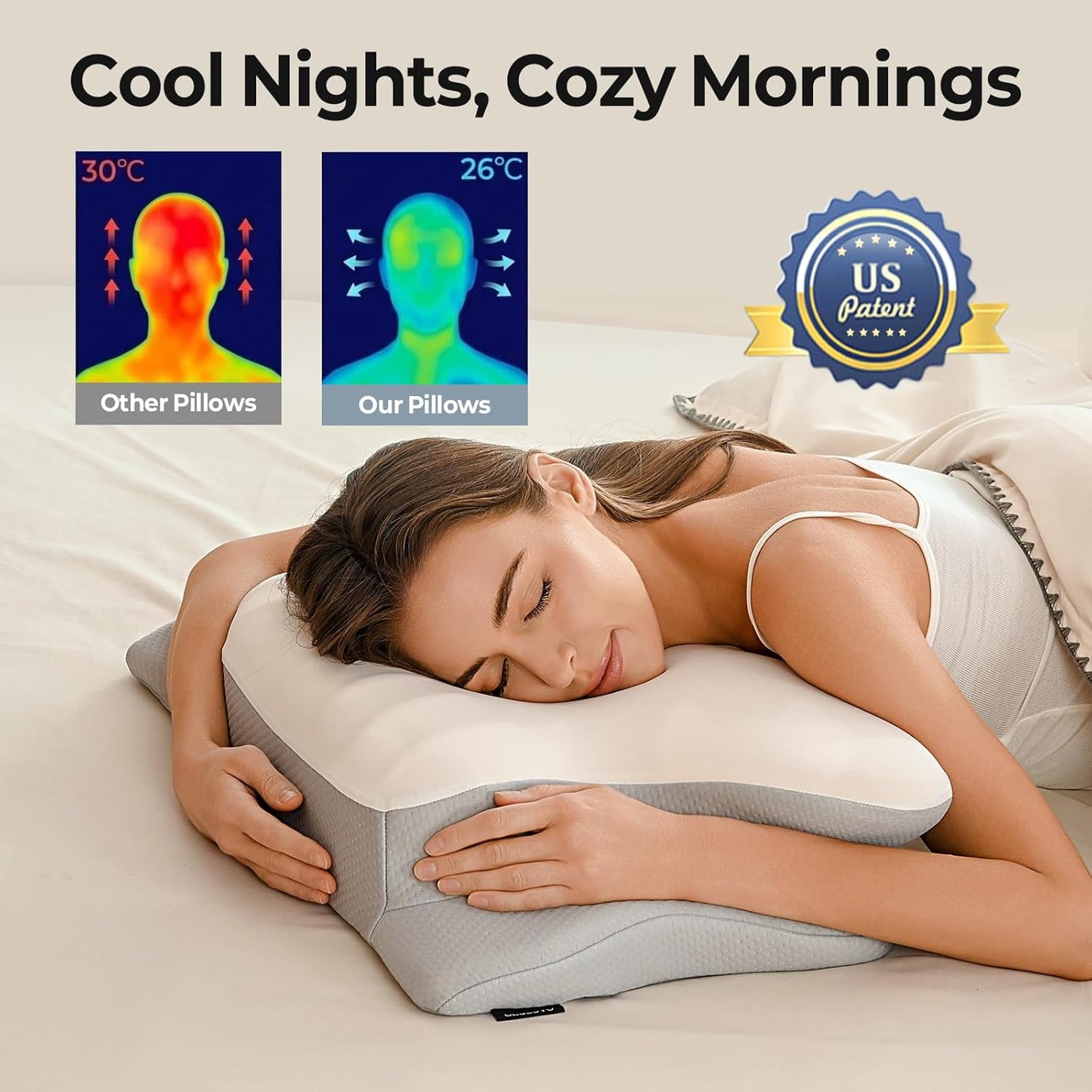 Ylekto Cervical Neck Pillow for Pain Relief - Contour Memory Foam Pillows for Sleeping, Ergonomic Pillow Side Sleeper Pillow for Neck Support, Orthopedic Bed Pillow for Side Back Stomach Sleepers