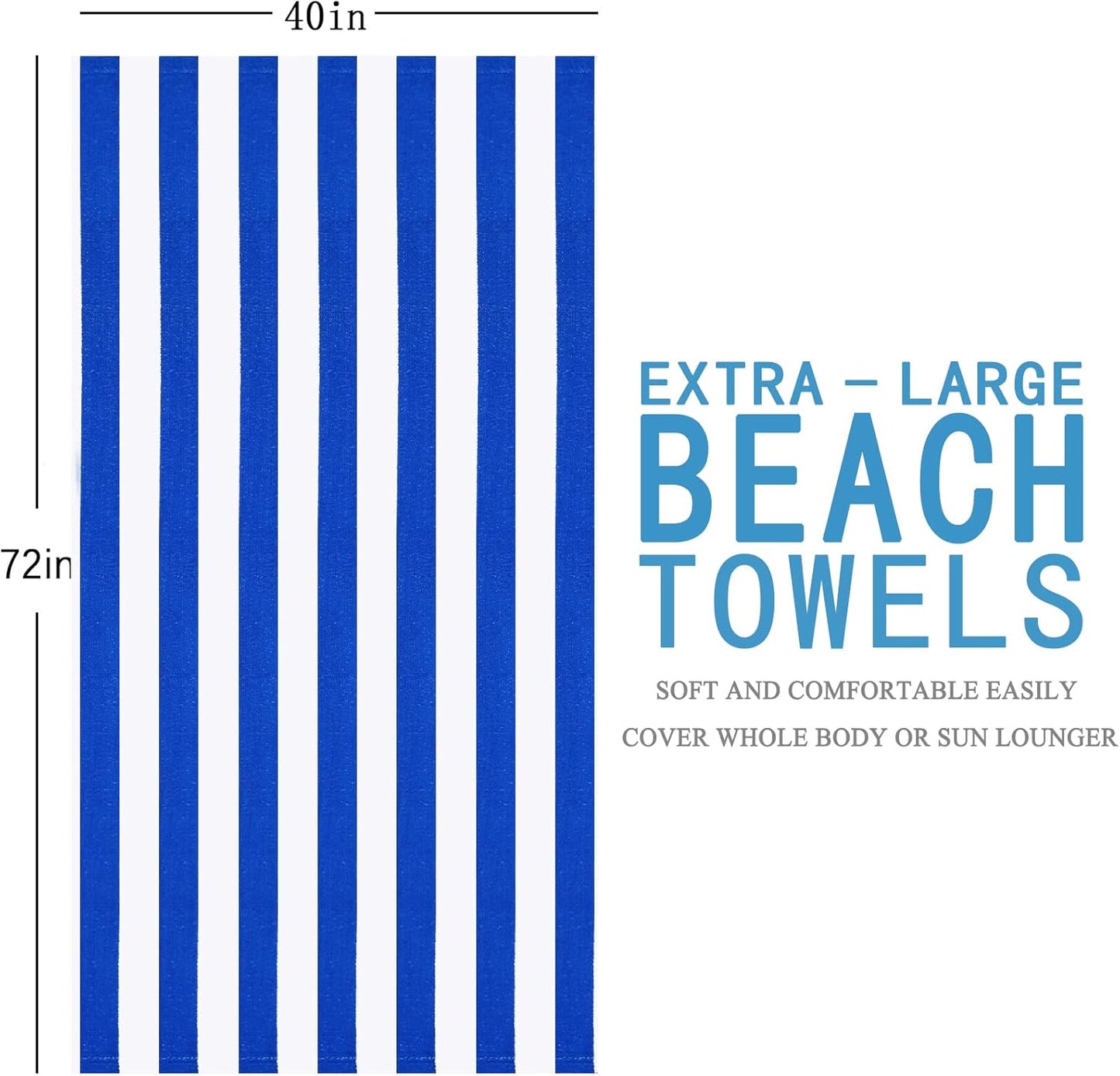 4 Packs Oversized Stripe Beach Towel Thin Terry Set for Women Men 72X40 In Absorbent Big Extra Large XL Clearance Travel FamiliesTowels Accessories Essentials Adults Gift Blue Pink Yellow Green