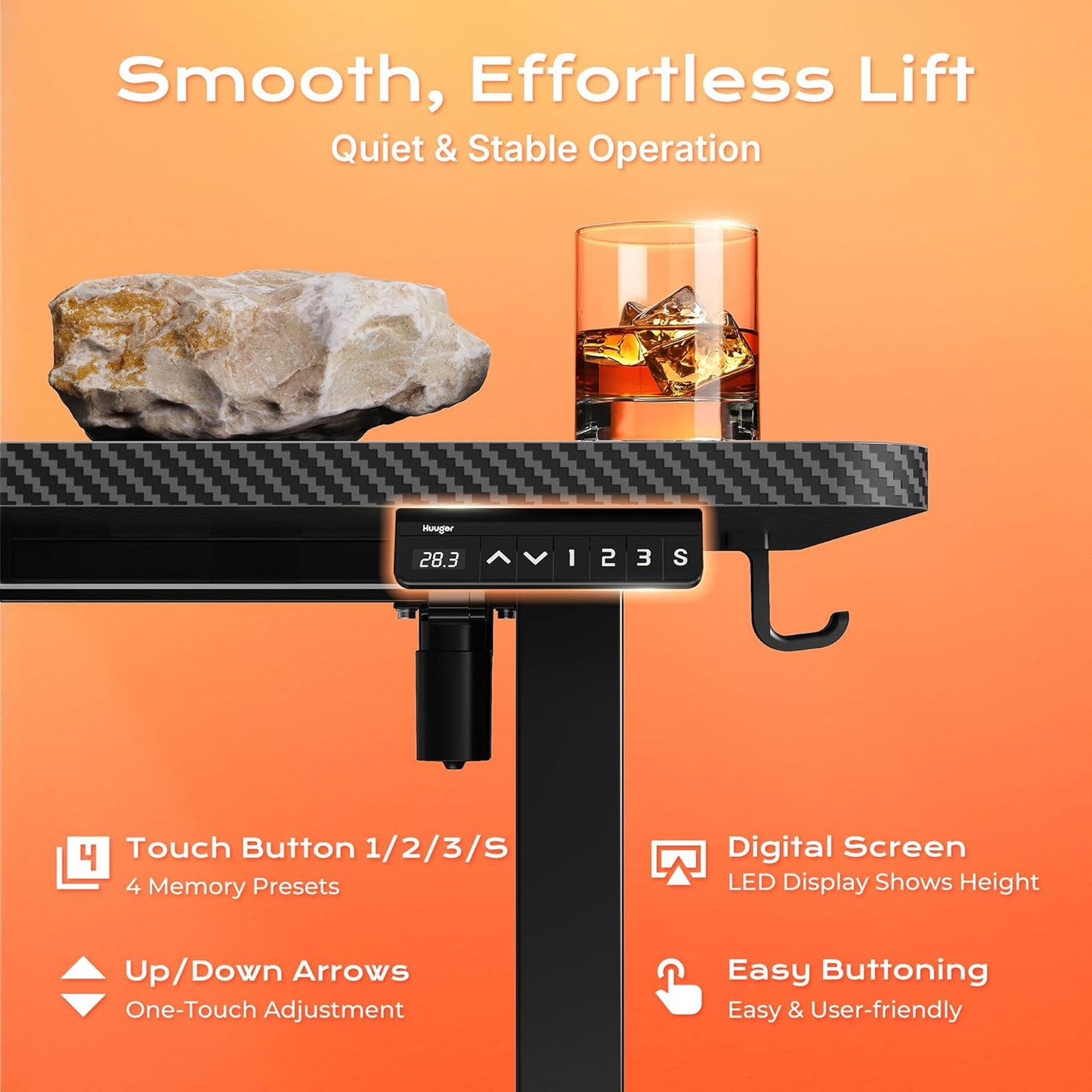 Huuger Electric Standing Desk with Power Outlets and USB-C Port, 47 X 24 Inch Height Adjustable Desk, Sit Stand Desk for Home Office, Computer & Gaming Desk with 4 Presets, Carbon Black