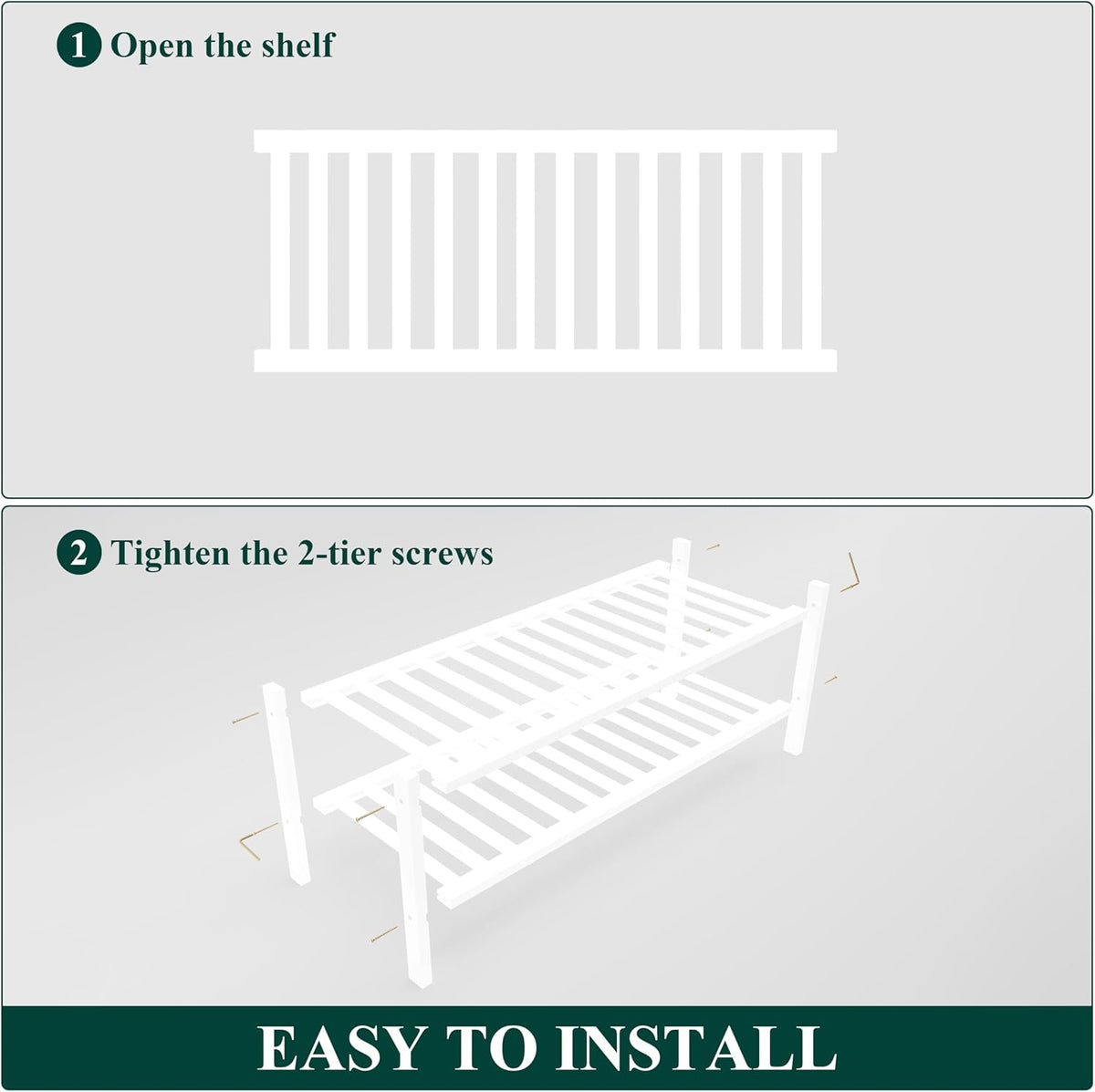 Smiry Bamboo Shoe Rack, 14 Vertical Slats, 2 Tier - 26.8" Wide, White