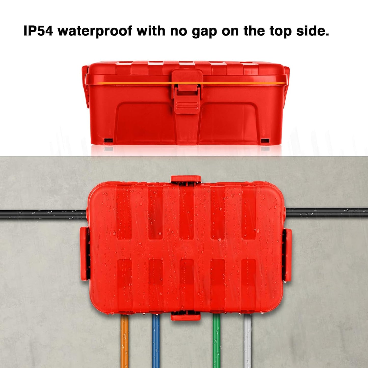 Flemoon Large Outdoor Electrical Box, Waterproof Extension Cord Cover | Inner Size 12 x 7.4 x 3.9 Inch, 6 Cable Entry Ports, IP54 Weatherproof Connection Box for Outlet, Timer, Holiday Light, Red