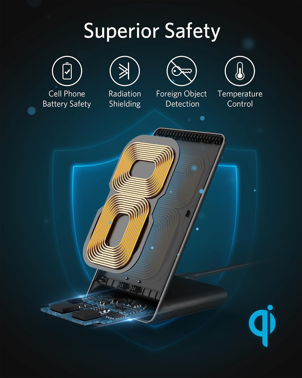 Anker 313 Wireless Charger (Stand), Qi-Certified for iPhone 17/17/17 Pro/17 Pro Max/15/14/13, 10W Fast-Charging Galaxy S23 S22 S21(No AC Adapter)