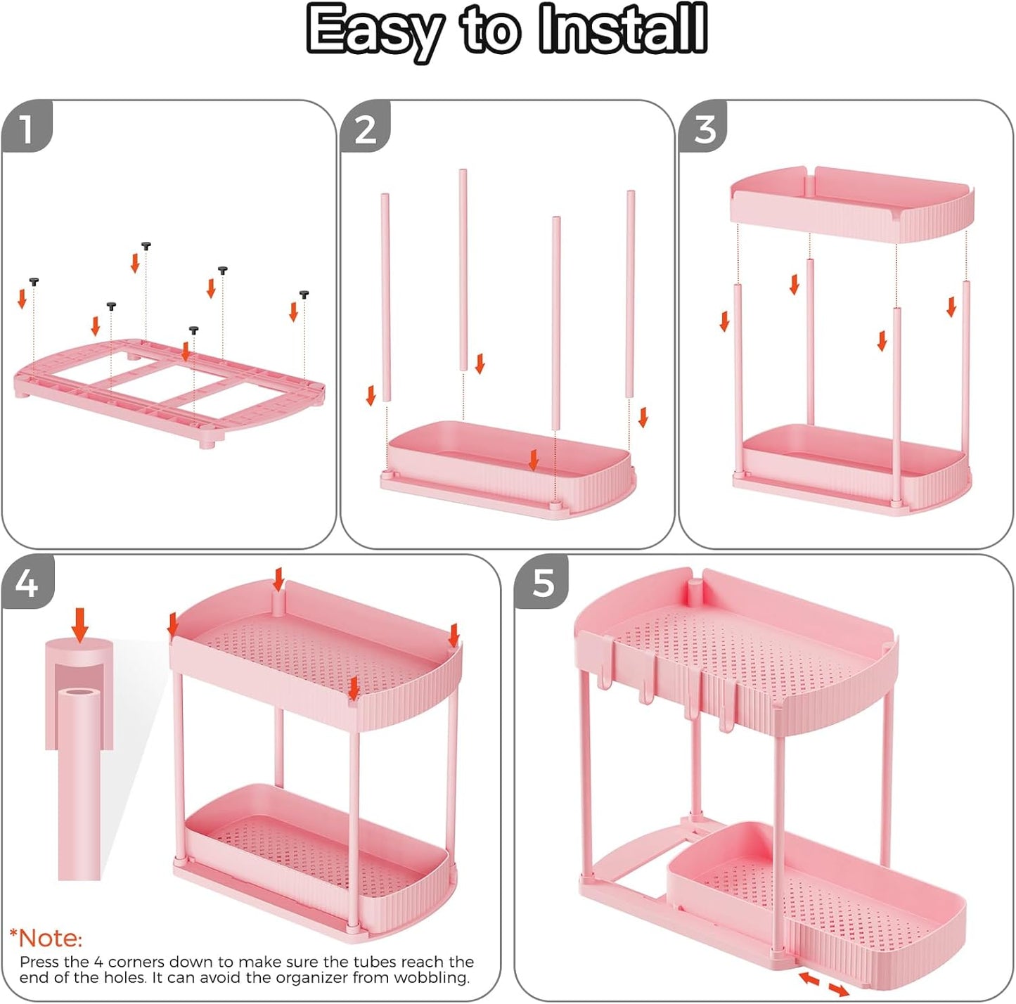 Ukeetap 2 Pack Multi-Purpose Pull-Out Storage Organizers, Under Sink & Cabinet Organizers, 12.8 Inch Pink