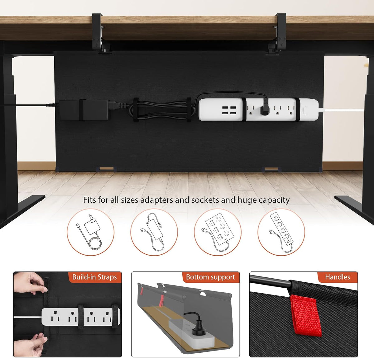 Univivi No Drill Under Desk Cable Management Tray, 28 inch Cable Management