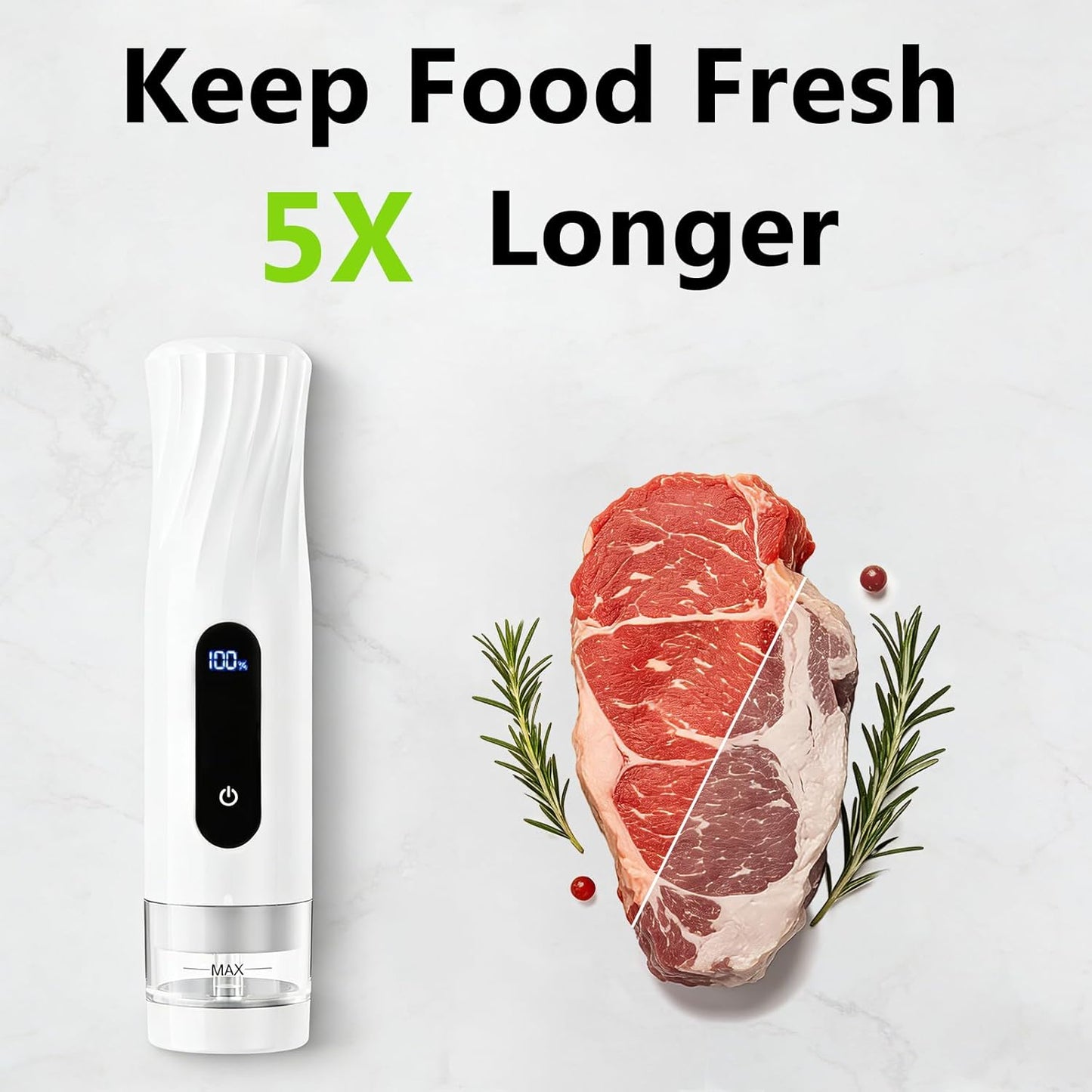 Compact Vacuum Sealer for Food Storage: Portable Handheld Food Sealer, 80kPa Suction, 1800mAh Battery, 30 Reusable Vacuum Bags, Preserve 5X Freshness with Easy Operation
