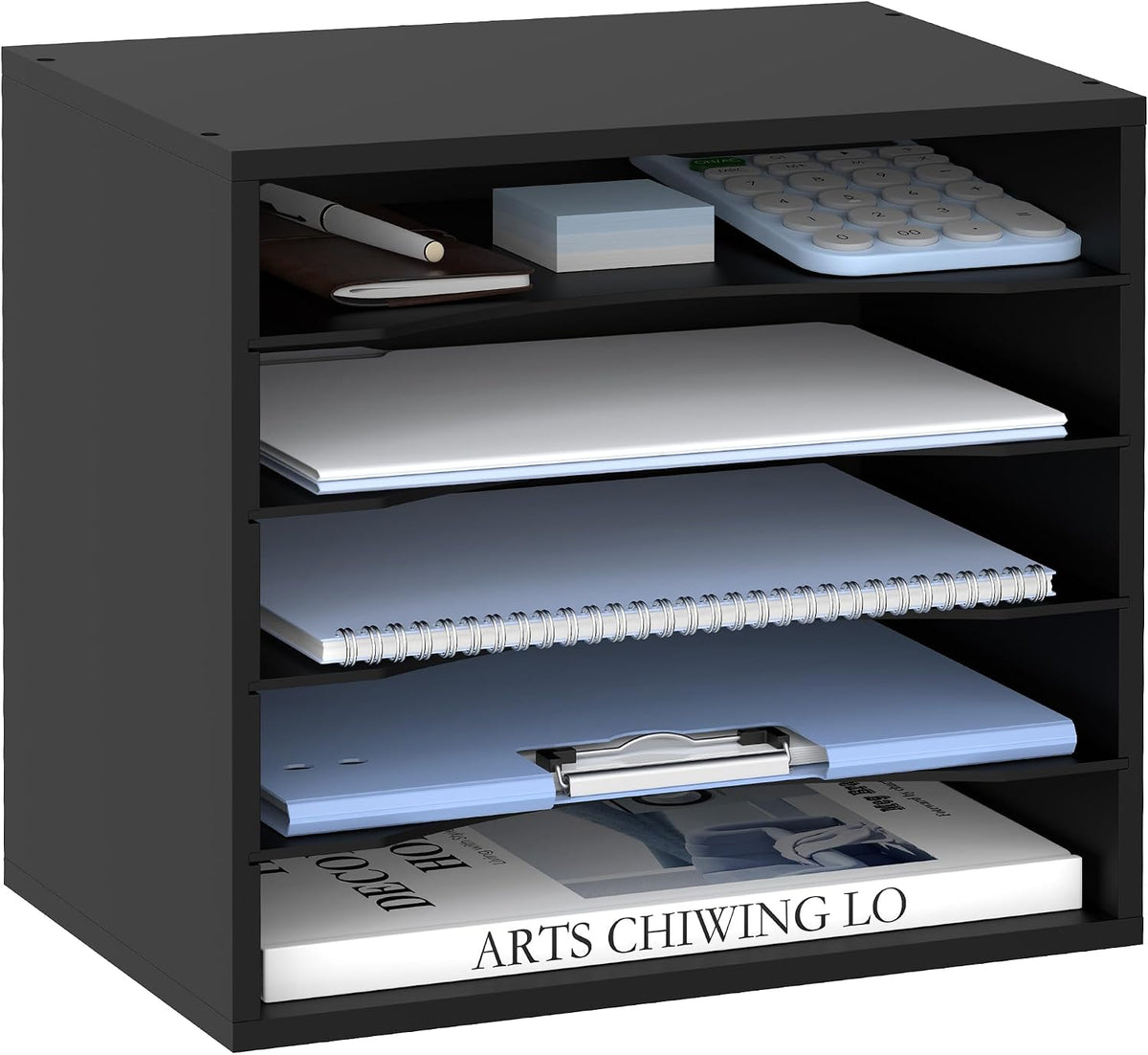 5 Tier Wood Desk Organizer, Mail Sorter and Paper Organizer for Desk, Blue