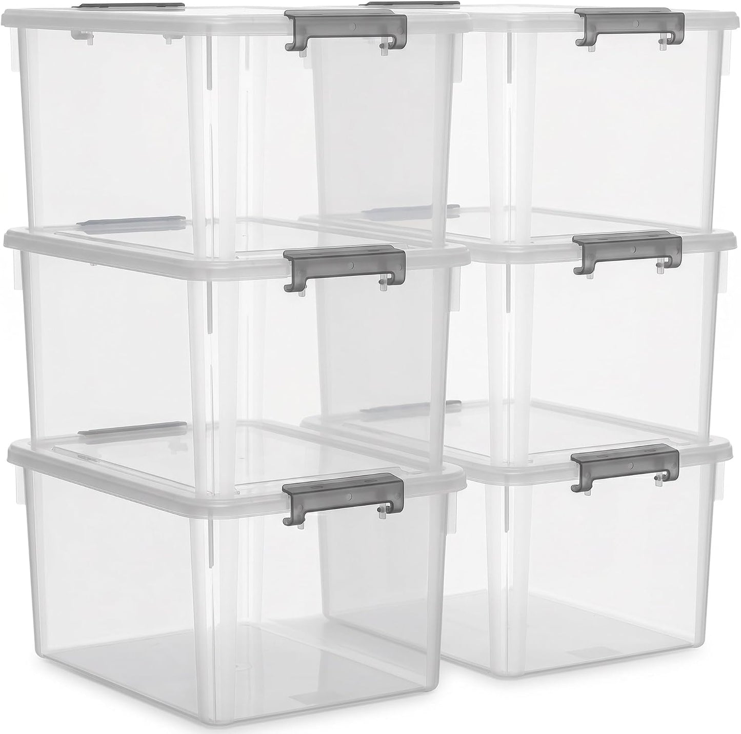 Citylife 6 Packs 32 QT Plastic Storage Bins with Lids Large Stackable Storage Containers for Organizing Clear Storage Box for Garage, Closet, Kitchen