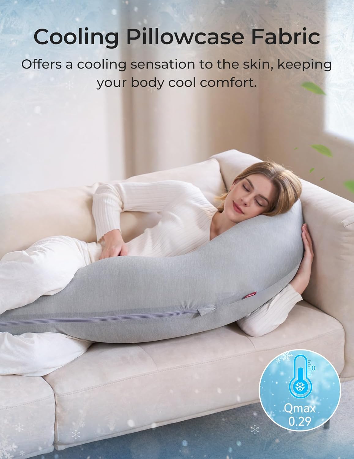 Momcozy J-Shaped Pregnancy Pillow for Sleeping with Cooling Cover, Side Sleeper Support for Belly, Hip & Leg, Deep Grey