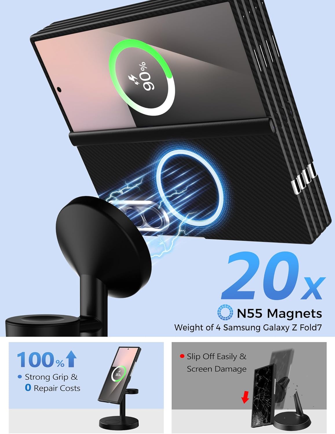 Magnetic Wireless Charger for Samsung, 3 in 1 Super Fast Charging Station Compatible with MagSafe, Phone Charger Stand for Samsung Galaxy S26 Ultra S25 Z Fold/Flip 7, Watch Ultra 8 7 6, Buds 4/3 Pro