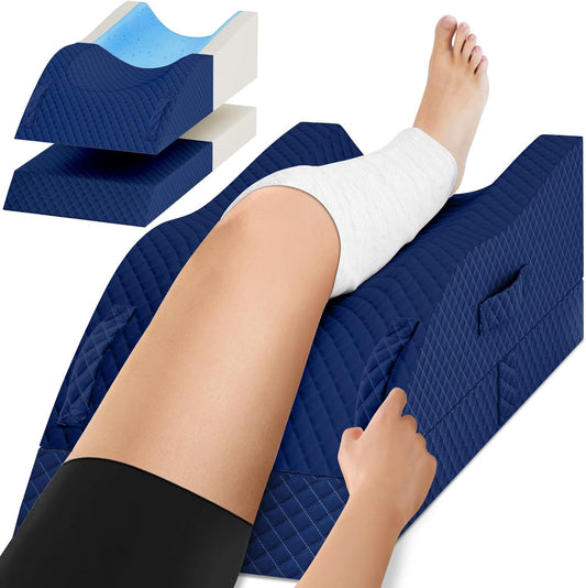 TranquilRelax Elevation Pillows for Leg After Surgery, Memory Foam Adjustable Wedge Pillow for Injury or Rest, Ankle Pillow for Sleeping Blood Circulation, Full-Blue/Single Leg
