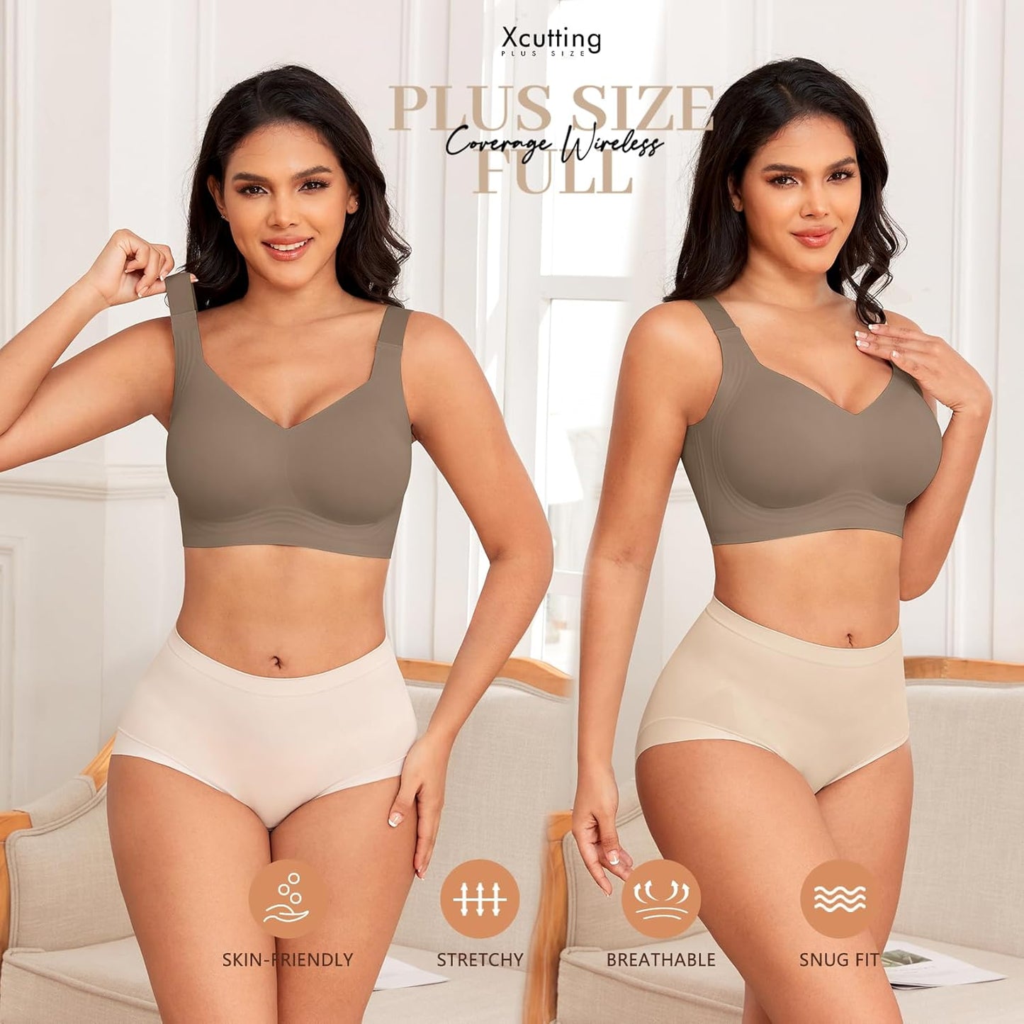 Xcutting Women Wirefree Bras for Women Full Coverage No Underwire Everyday Bras Comfortable Wireless Padded Bras