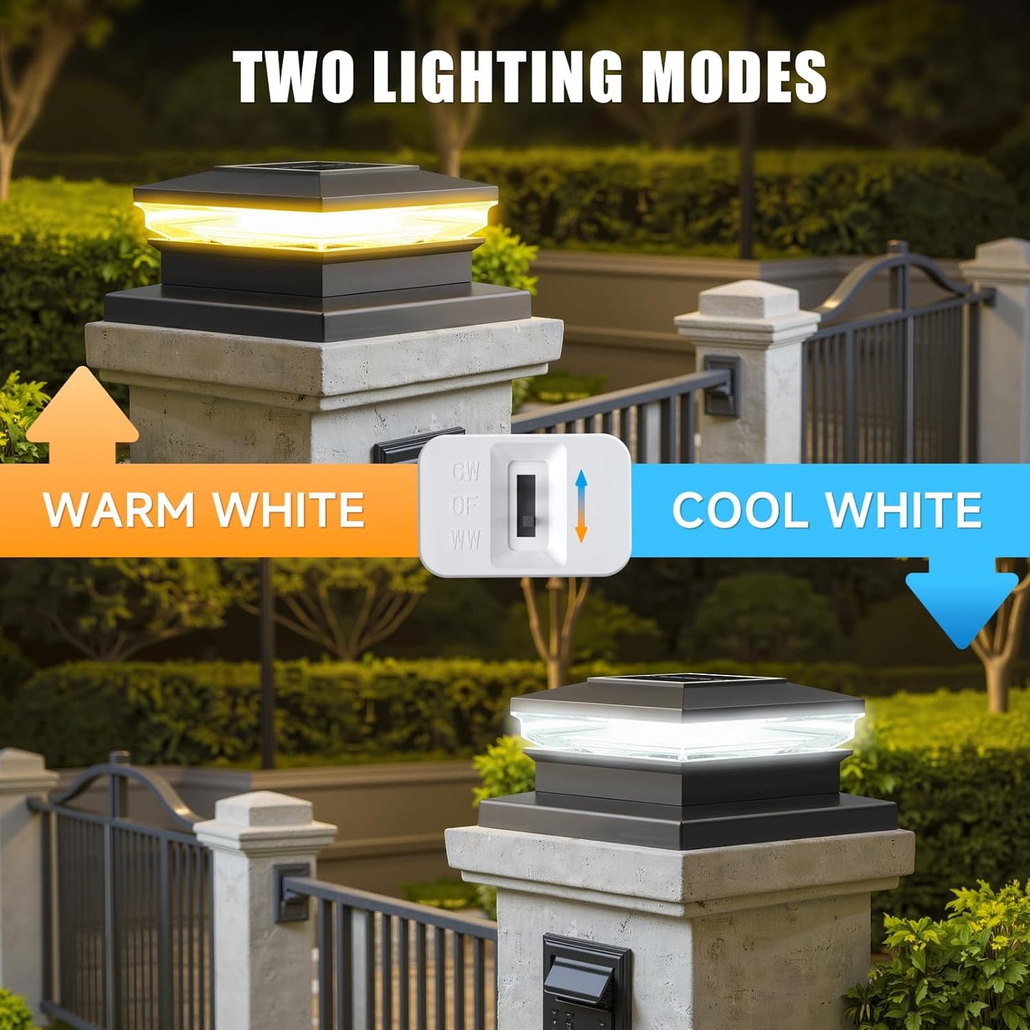 Solar Post Cap Lights 12 Pack, Fence Post Solar Lights, Warm White/Cool White Lighting, Black Waterproof Outdoor Post Lights for Garden Patio Porch, 4x4, 5x5 or 6x6 Vinyl/Wooden Posts