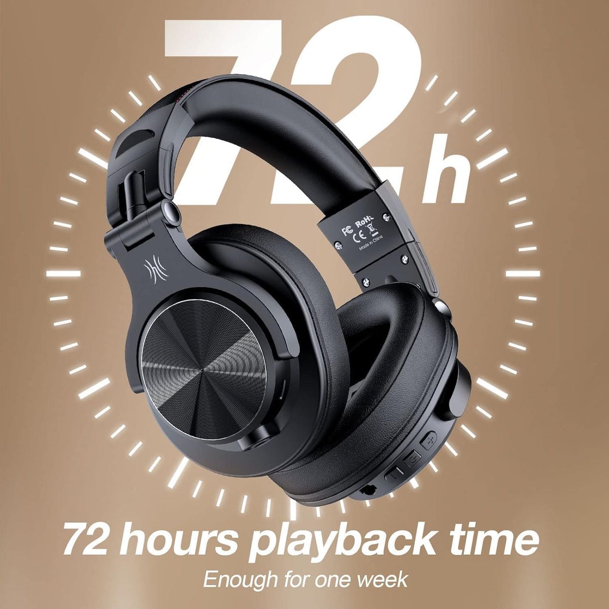 OneOdio A70 Bluetooth Over-Ear Headphones, Hi-Res Wired DJ Studio - Black