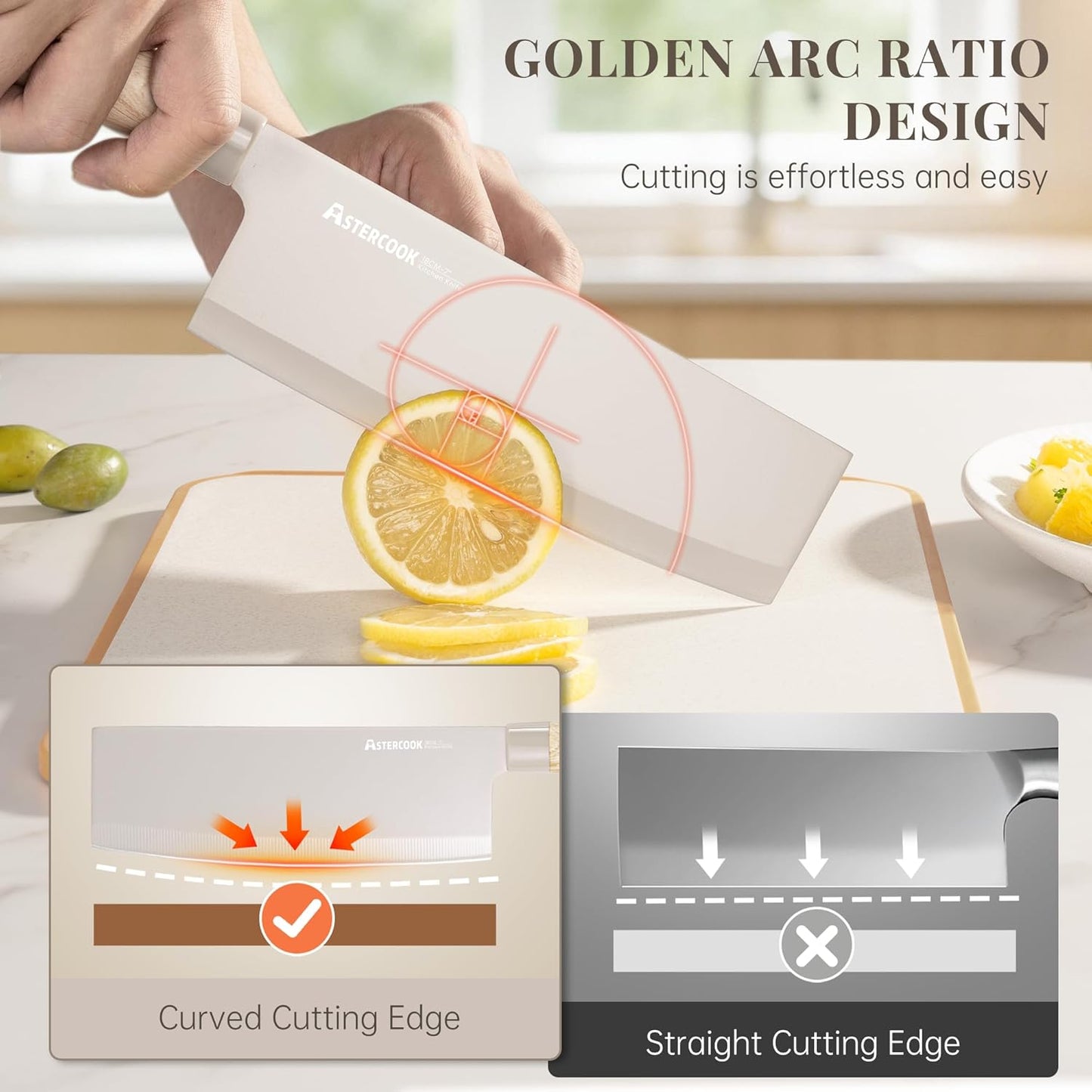 Astercook Knife Set, 6-Piece Kitchen Knife Set with Block, High Carbon Stainless Steel Ultra Sharp Kitchen Knives, Wood Grain Handle, Dishwasher Safe Knife Block Set, Khaki, Kitchen Utility Knives