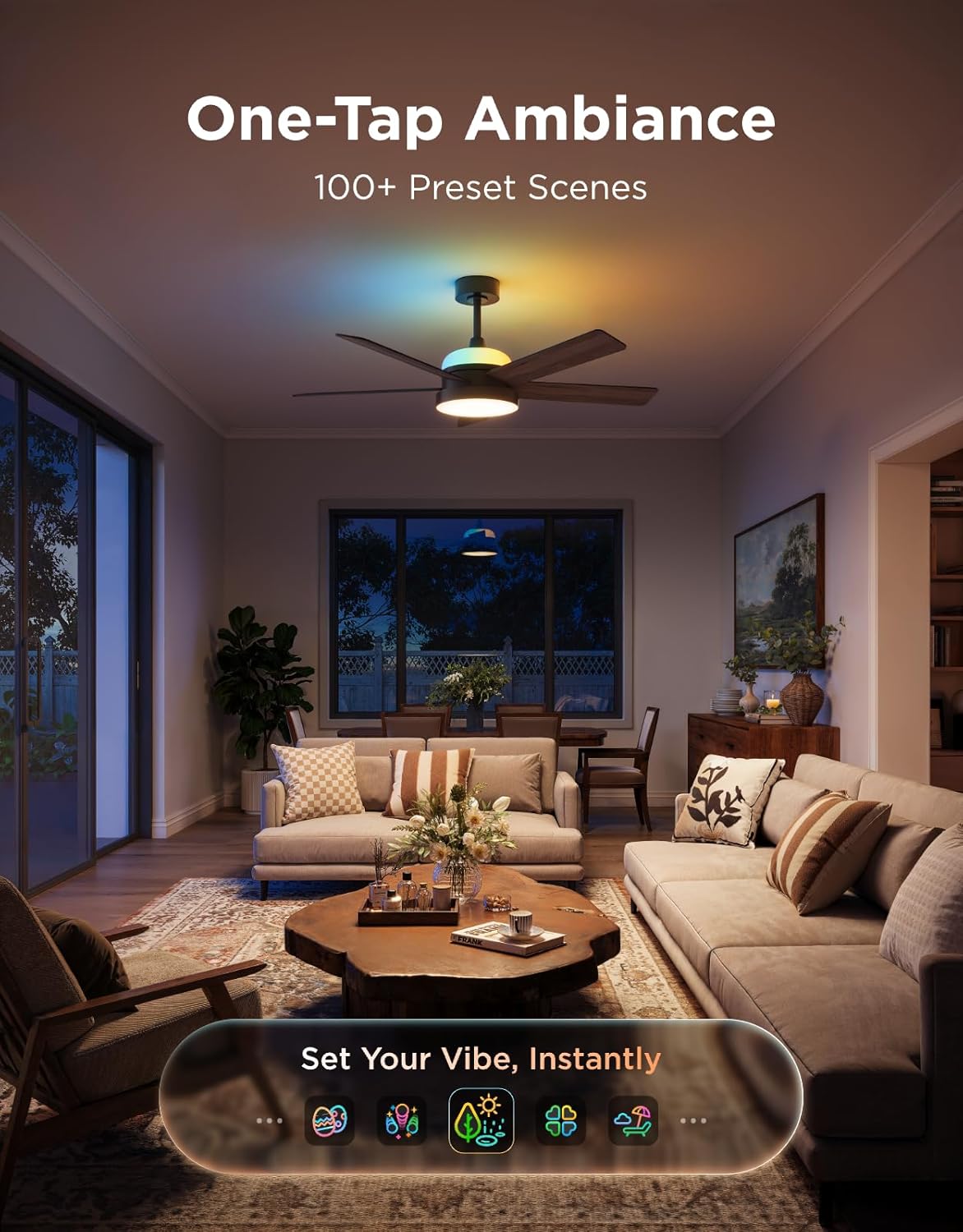 Govee Ceiling Fan with Lights, RGBIC Smart 52'' Low Profile Ceiling Fan with Lights and Remote, Reversible DC Motor, Dimmable, 2800lm, Ceiling Fan for Bedroom, Living Room, Black