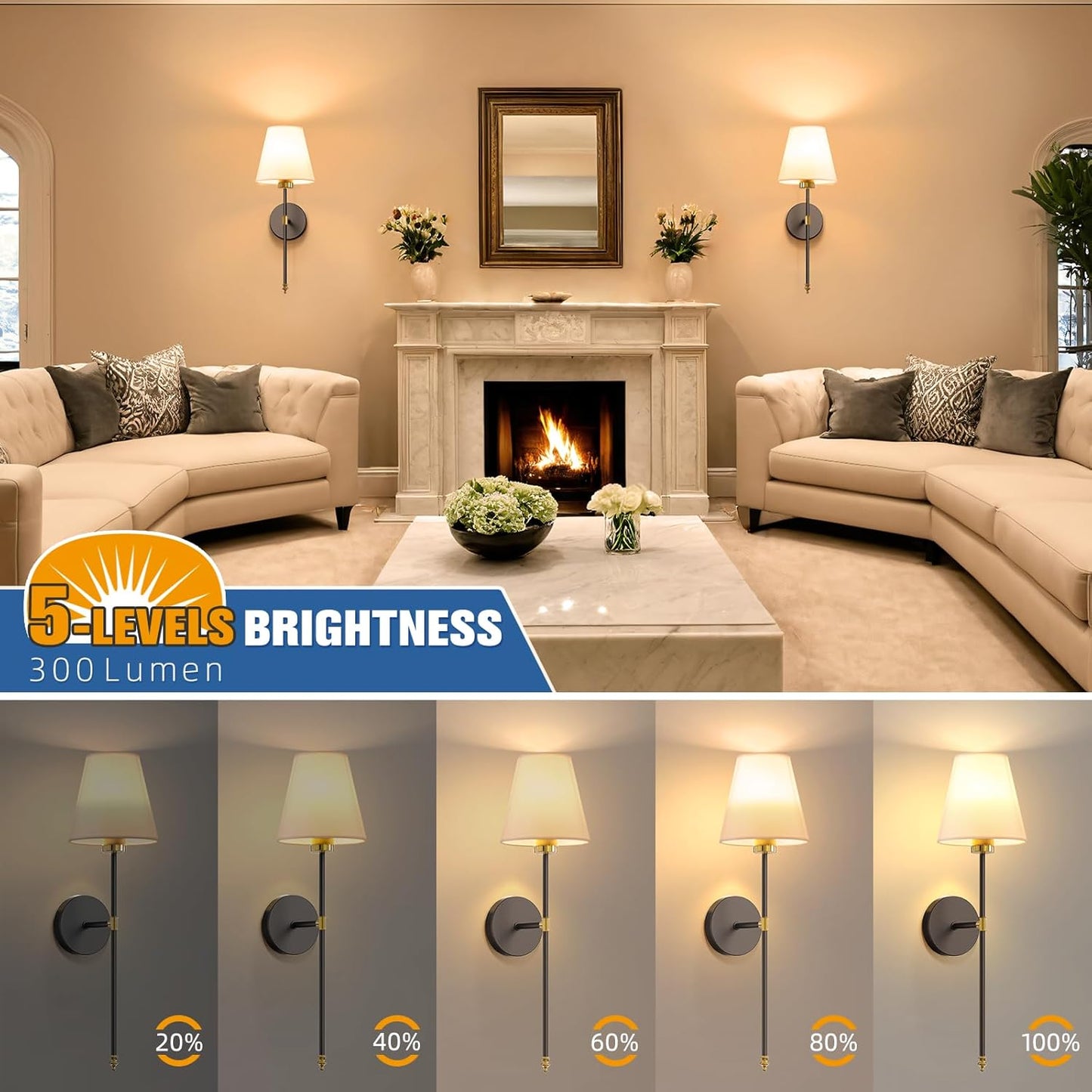 NIORSUN Battery Operated Wall Sconce Set of 2,Gold-Black Rechargeable Wall Lights with 10400mAh Dimmable Bulbs and Remote,9 Colors Wireless Wall Lamps for Bedroom Living Room Hallway Decor