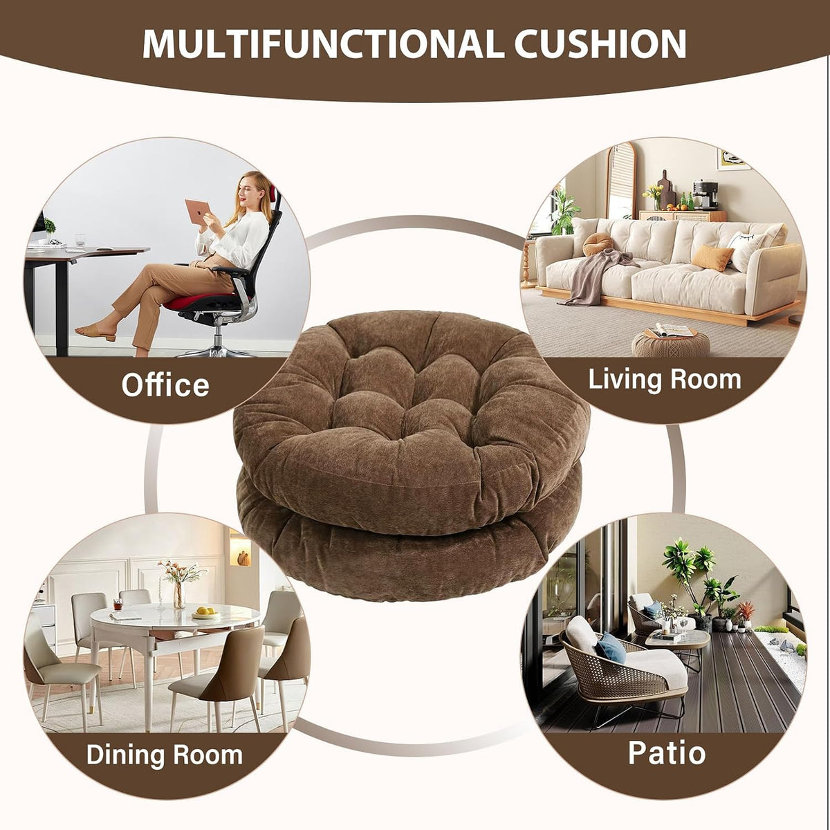 Tiita 22 Inch Floor Cushion - Round Outdoor Chair Cushion Pad with Corduroy