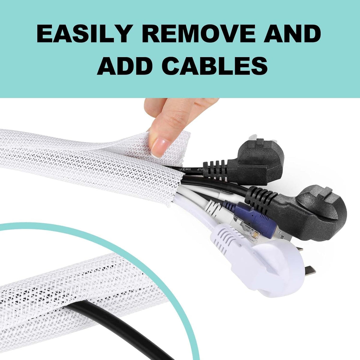 AGPTEK Cable Sleeve, 10ft - 1 inch Cable Management Cord Hider, White