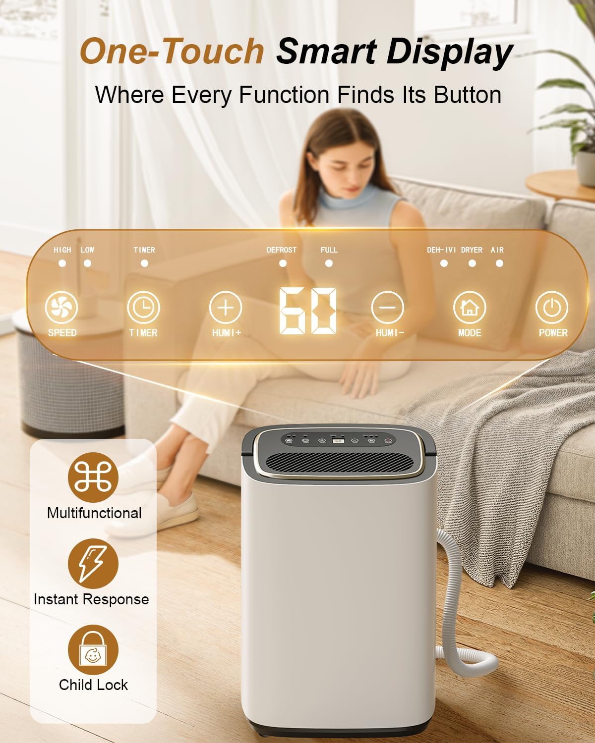 5000 Sq. Ft. Dehumidifier for Basement, Update 50 Pint Quiet Dehumidifiers for Home with Drain Hose, Smart Humidity Control, 24H Timer & Child Lock, Ideal for Large Rooms, Bedroom, Garage