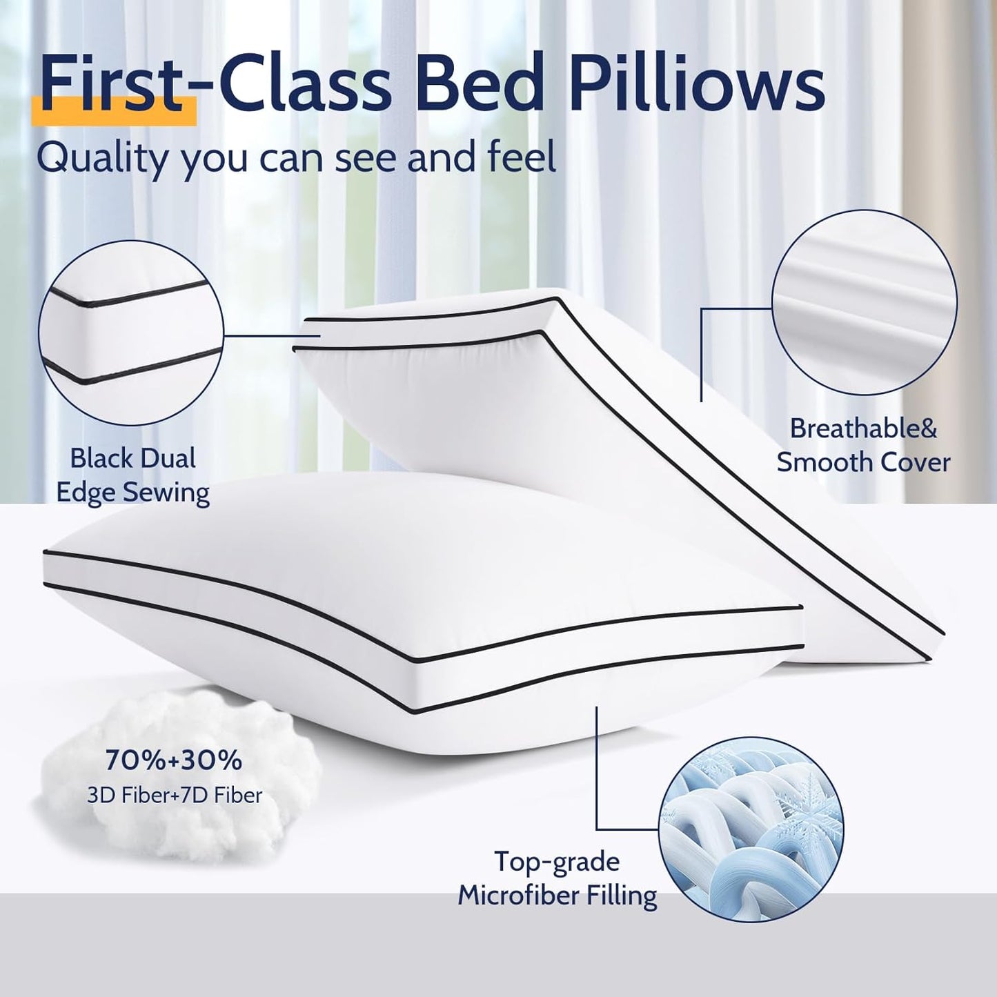 ROUMEA Pillows King Size Set of 2, Bed Pillows for Sleeping 2 Pack, Luxury Hotel Quality, Supportive King Pillows with Soft Down Alternative for Back Stomach Side Sleepers,Machine Washable