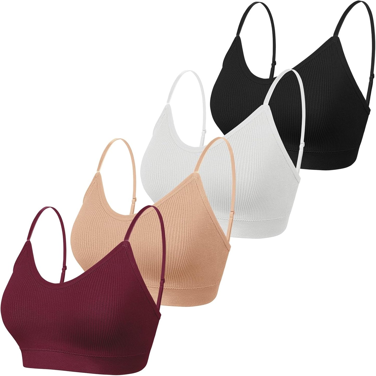 KCDDUMK 4 Pieces Cami Bras - Women's V-Neck Padded Seamless Straps Bralette Everyday Basic Sleeping Bra
