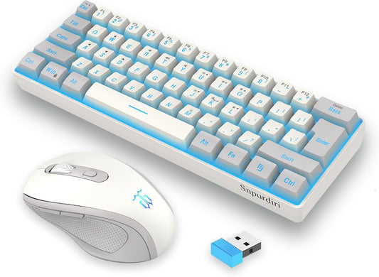 Snpurdiri 2.4G 60% Wireless Gaming Keyboard and Mouse Combo, Grey-White