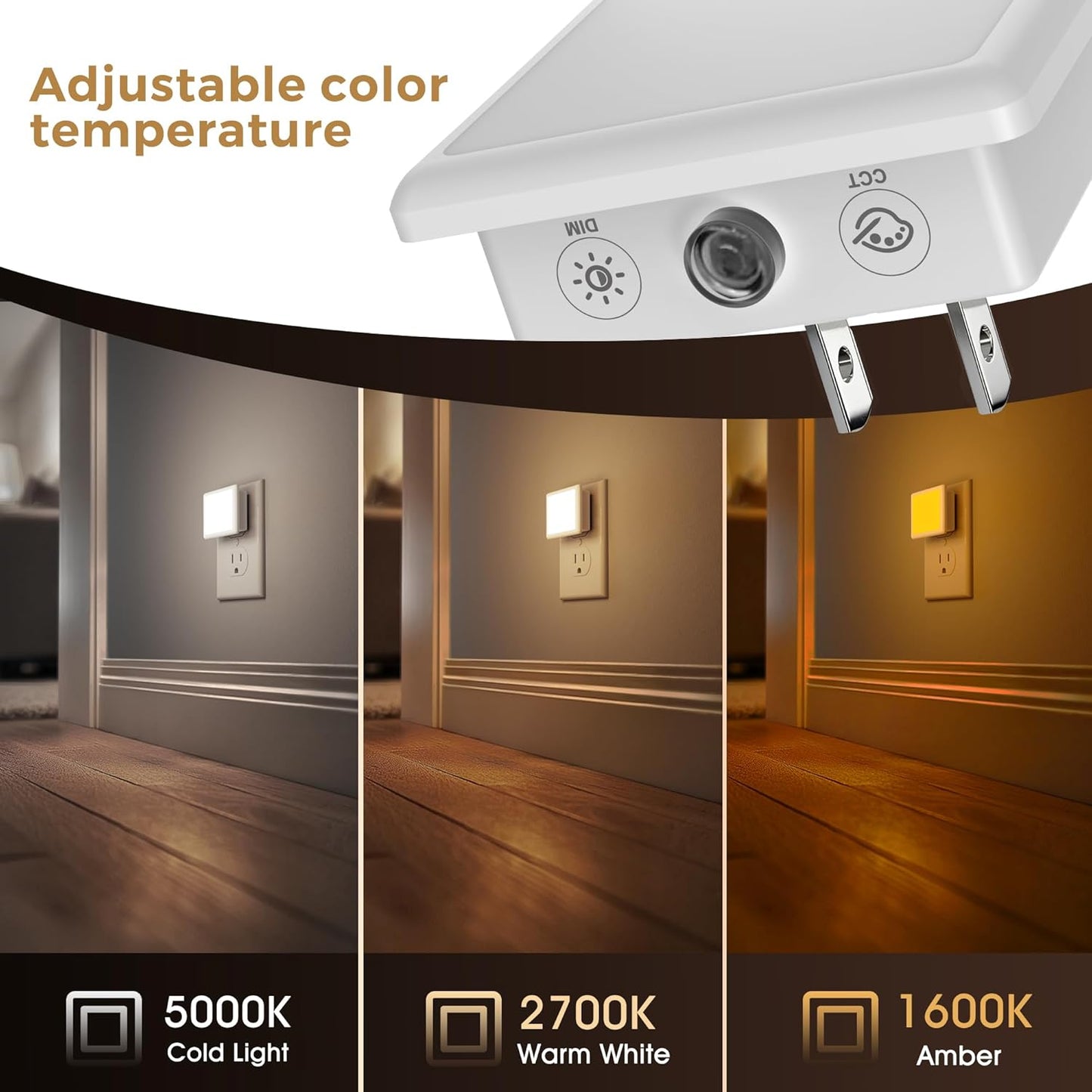 L LOHAS LED 3CCT Night Lights Plug into Wall 2-Pack, 0.3W Plug in Night Light, Dusk to Dawn, Bright Nightlight Auto-On/Off, for Adults Kids Room Bedroom Bathroom Hallway Kitchen