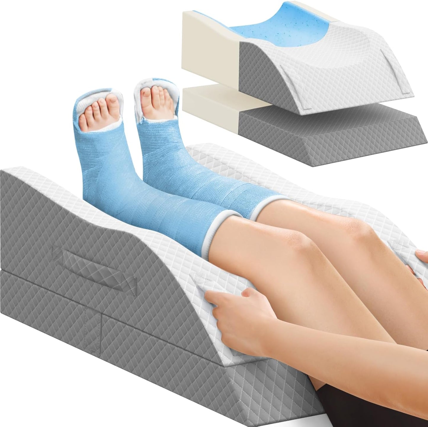 TranquilRelax Elevation Pillows for Leg After Surgery, Memory Foam Adjustable Wedge Pillow for Injury or Rest, Ankle Pillow for Sleeping Blood Circulation, Green/Single Leg