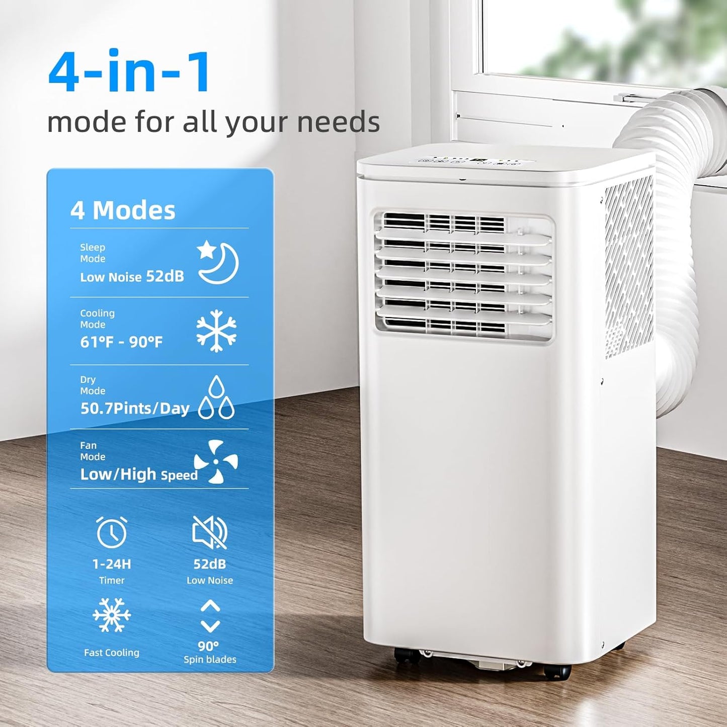 Antarctic Star 10000 BTU Portable Air Conditioner, 4-in-1 AC Unit with Cooling, Dehumidifier & Fan Modes, Sleep Mode, 24H Timer & Remote Control, Moving Wheels & Window Installation Kit