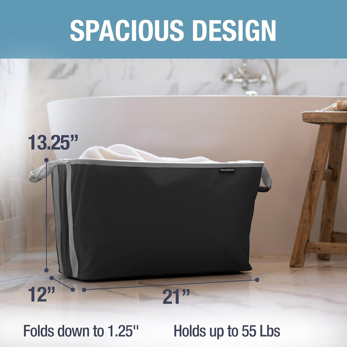 Collapsible Laundry Basket - Midnight Black/Shadow Gray (2PK) | Clear Floor Space Between Laundry Days | Each Basket Holds 55 lb, Stays Upright While Loading, and Folds to 1.25 Inches