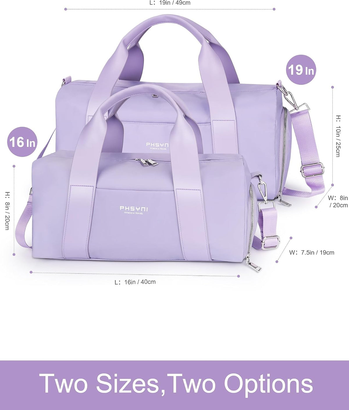 19" Purple Personal Gym Bag for Women,with Shoe Compartment & Wet Pocket
