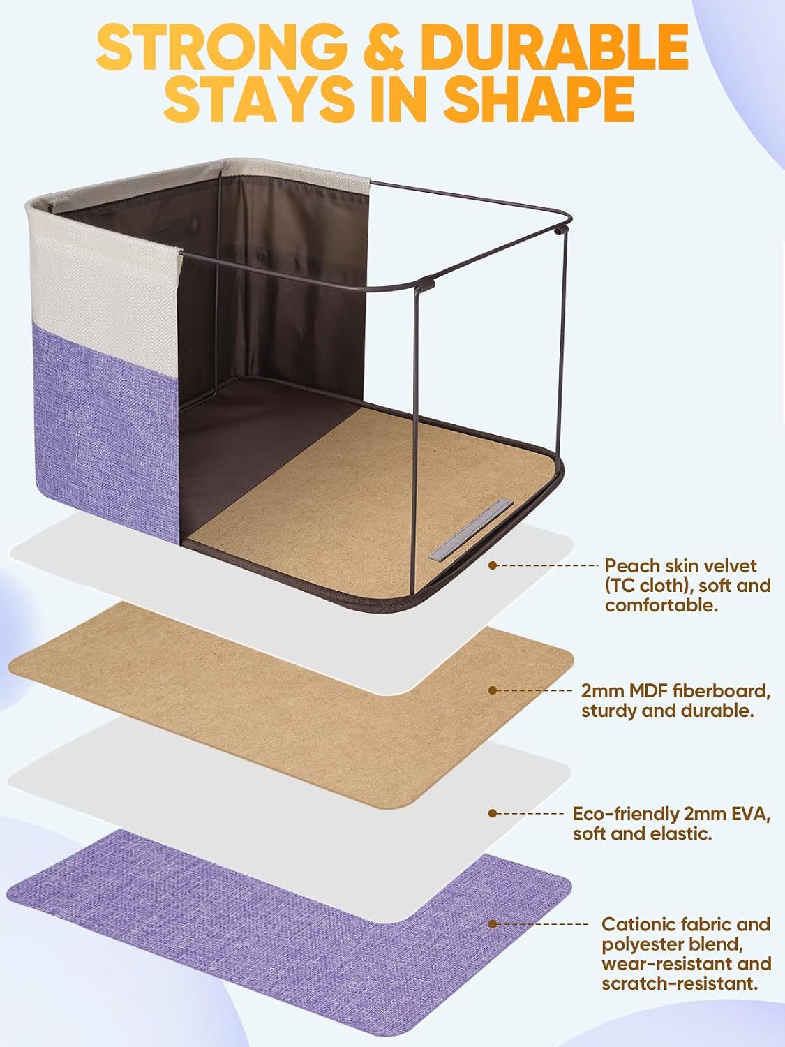 BALEINE 1 Pack Fabric Closet Storage Bins for Shelves, Linen Closet Organizers and Storage, Decorative Baskets for Organizing, Shelf, Clothes, Home, Office (Lavender, 15''x11''x9.5'')