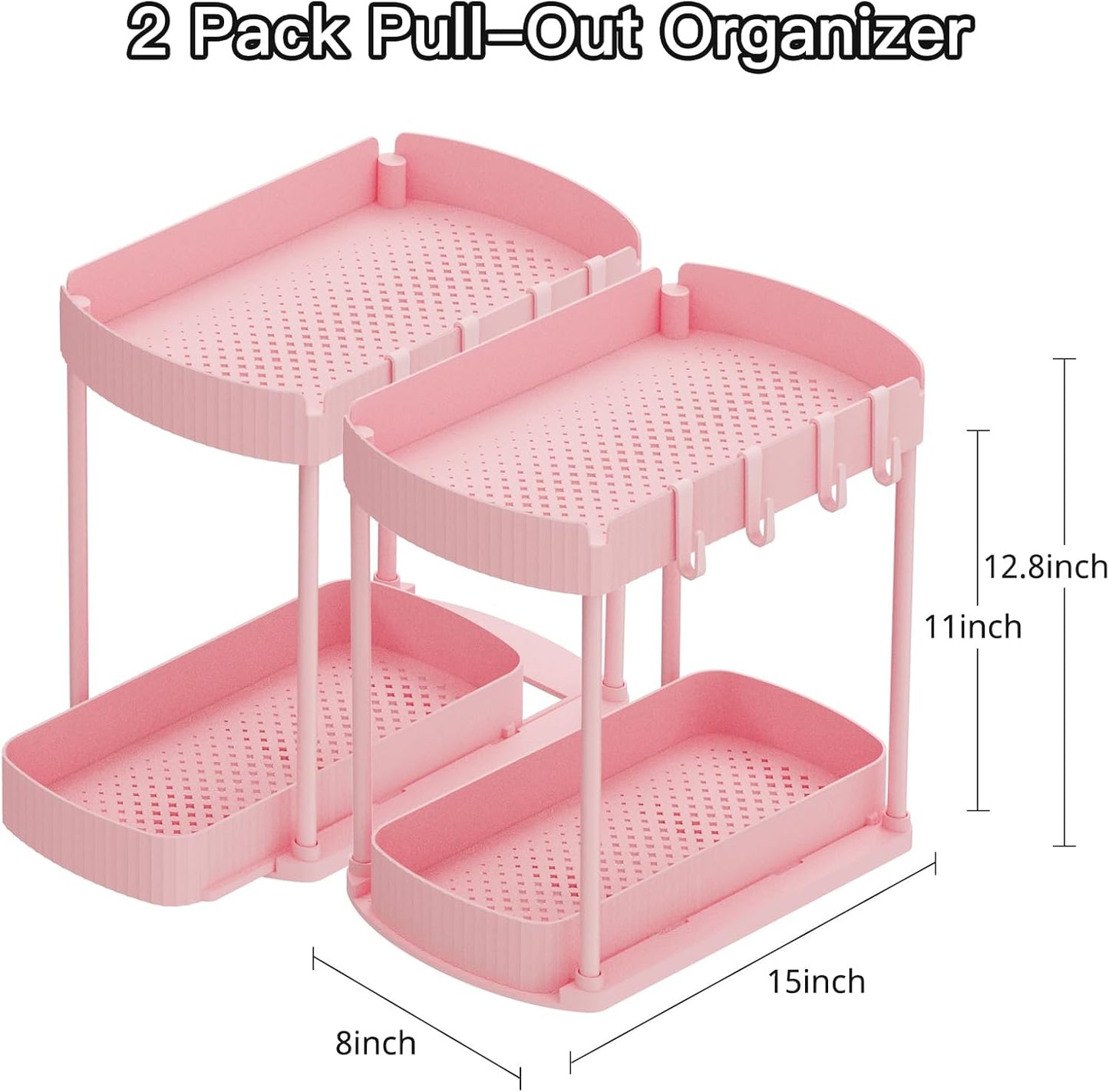 Ukeetap 2 Pack Multi-Purpose Pull-Out Storage Organizers, Under Sink & Cabinet Organizers, 12.8 Inch Pink