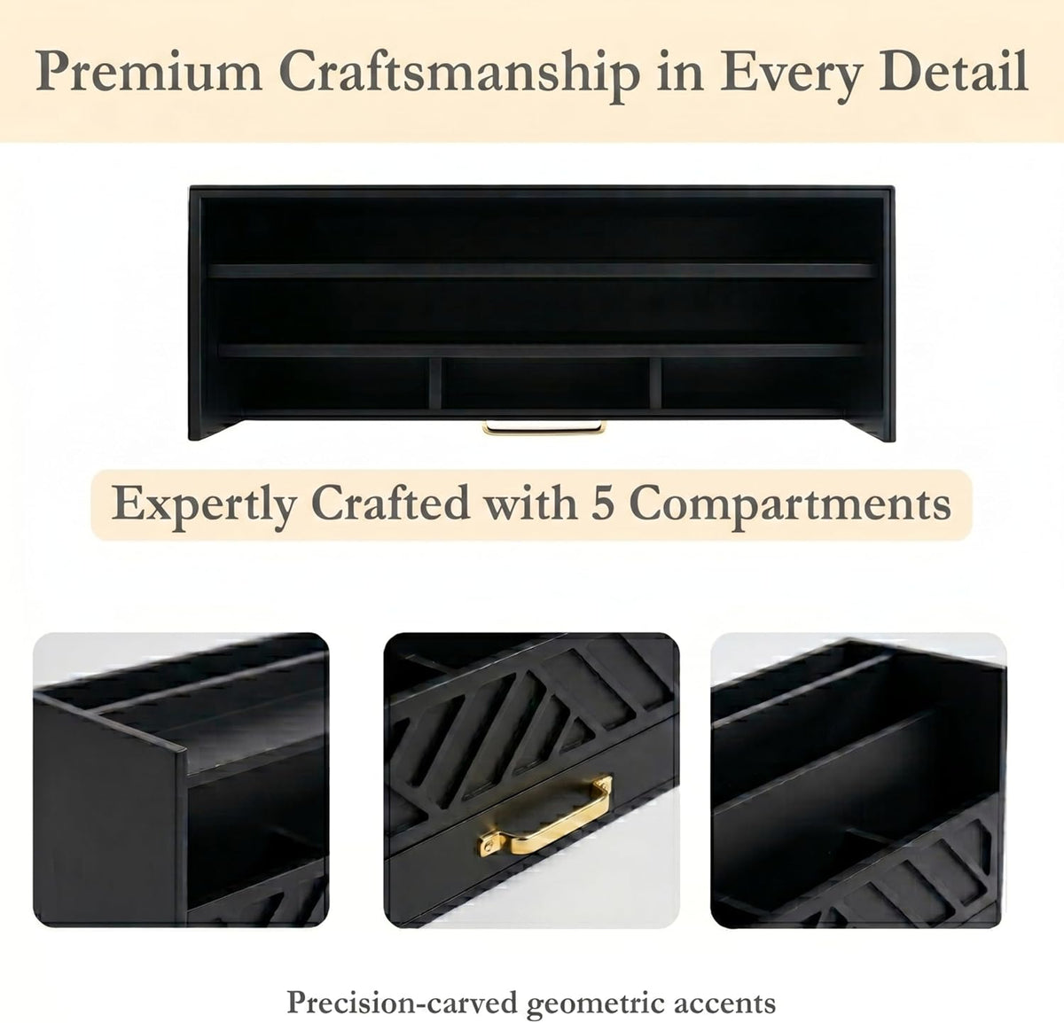 BLU MONACO | Wooden Mail Organizer with Drawer and Gold Handle | Mail Sorter Organizer Countertop for Desk | Outgoing Mail Holder and Letter Sorter for Desk Storage