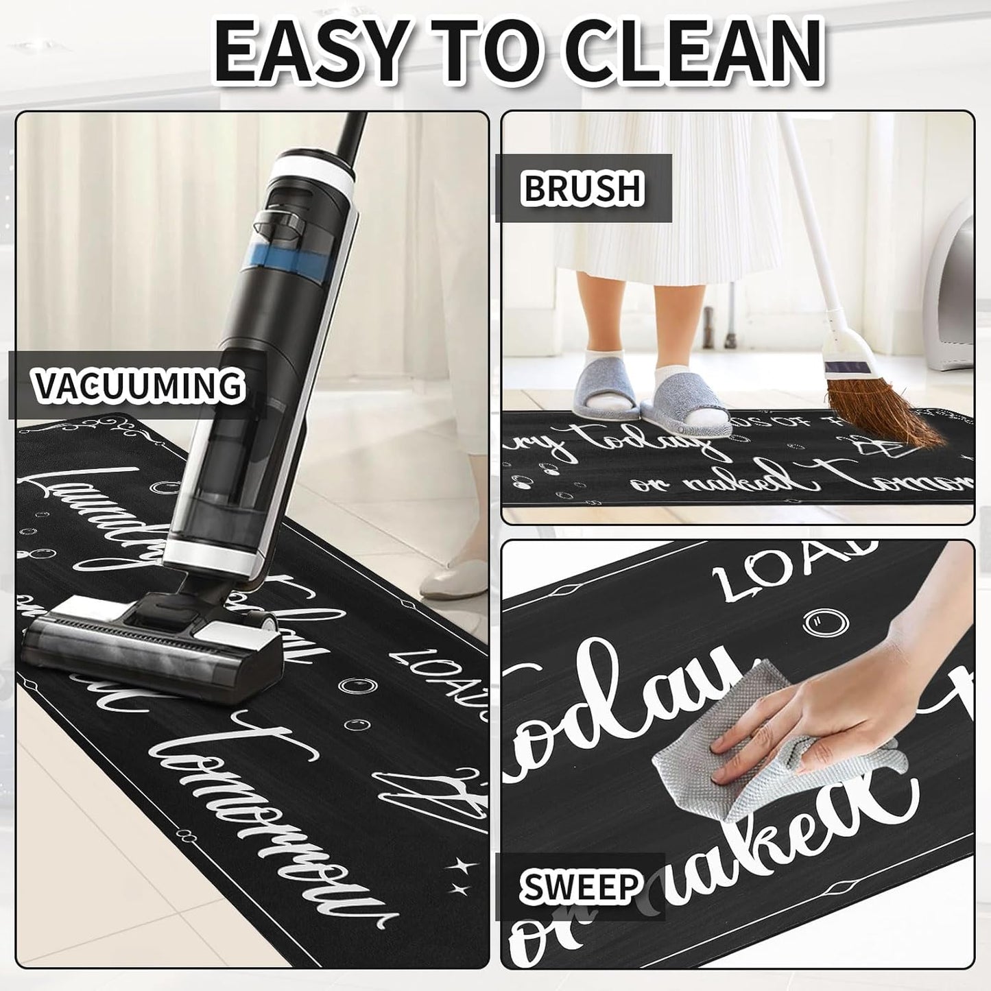 XLHOMO Laundry Room Rug Runner, 17"x60" Non Slip Nappa Leather Laundry Rugs, Black Farmhouse Washable Floor Laundry Mats for Laundry Room, Kitchen, Washroom, Bathroom, Mudroom, Hallway Entryway Decor